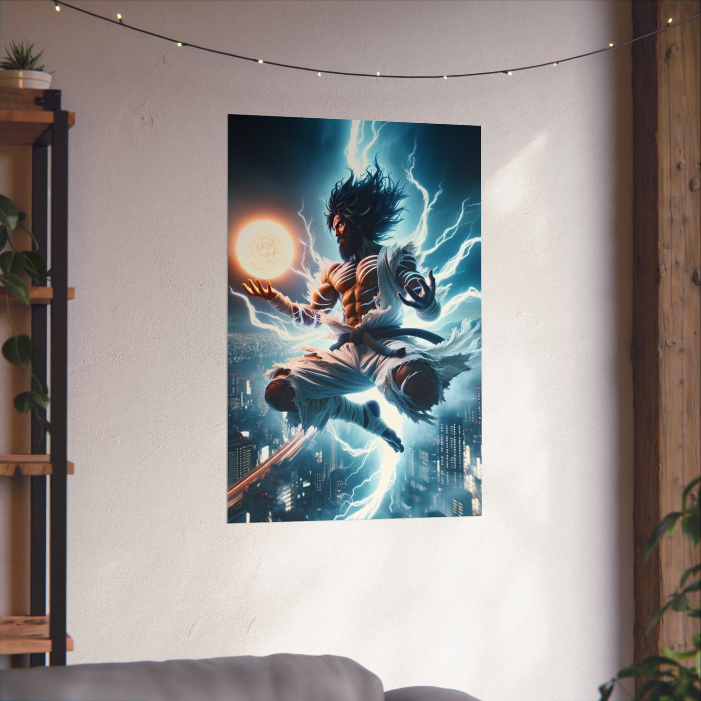 The Celestial Being Poster hung on a neutral wall, radiating cosmic energy and spiritual depth as a statement decor piece.