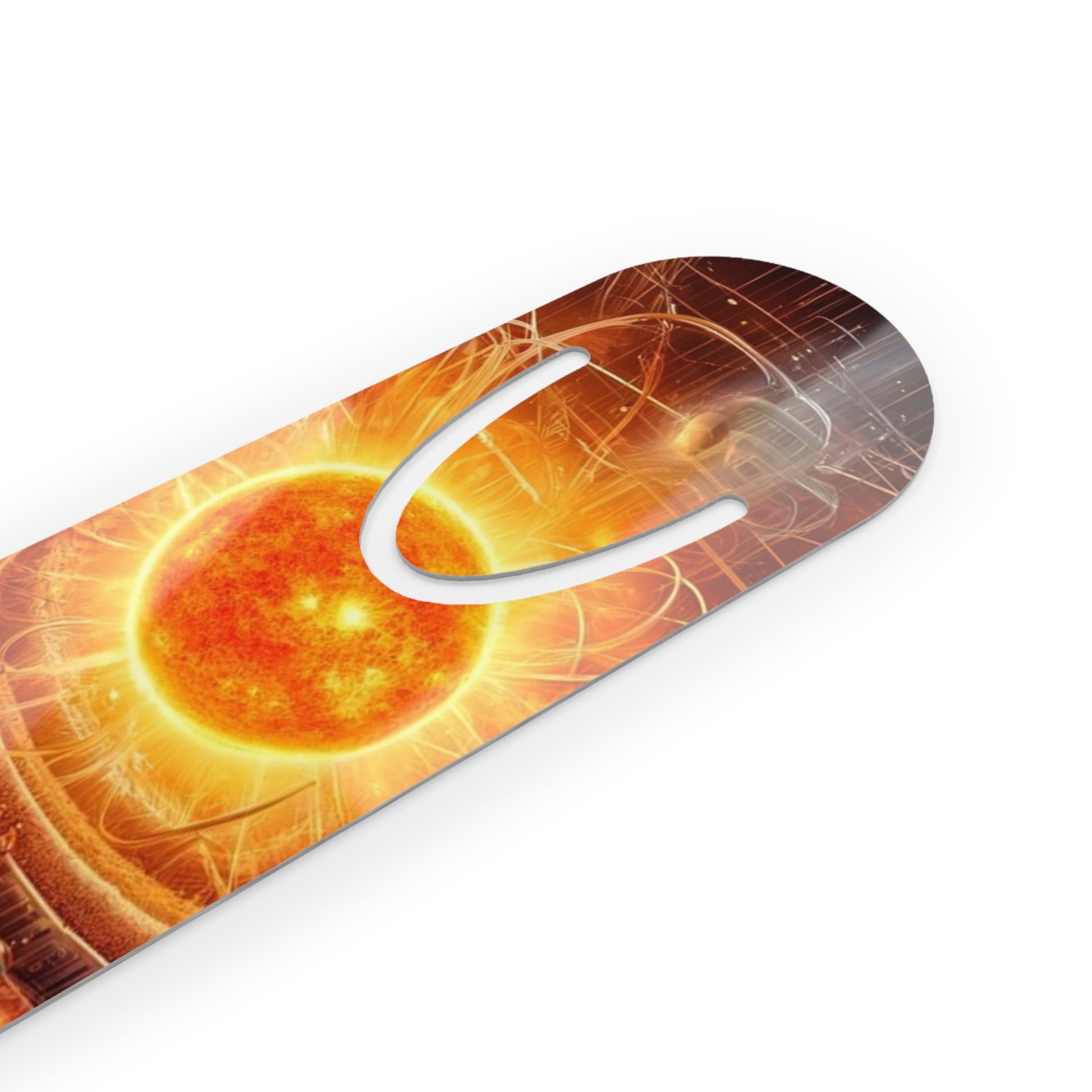 The Dimensional Sun Bookmark captured at an elegant angle, showcasing its stunning celestial artwork and craftsmanship.