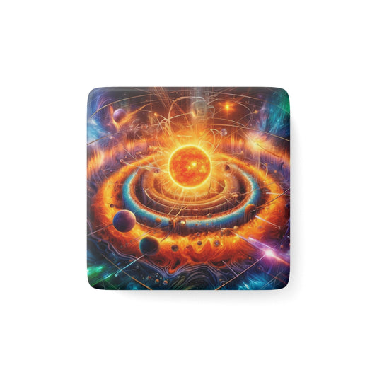 The Dimensional Sun Magnet featuring vibrant cosmic sun artwork, perfect for home and office decor.