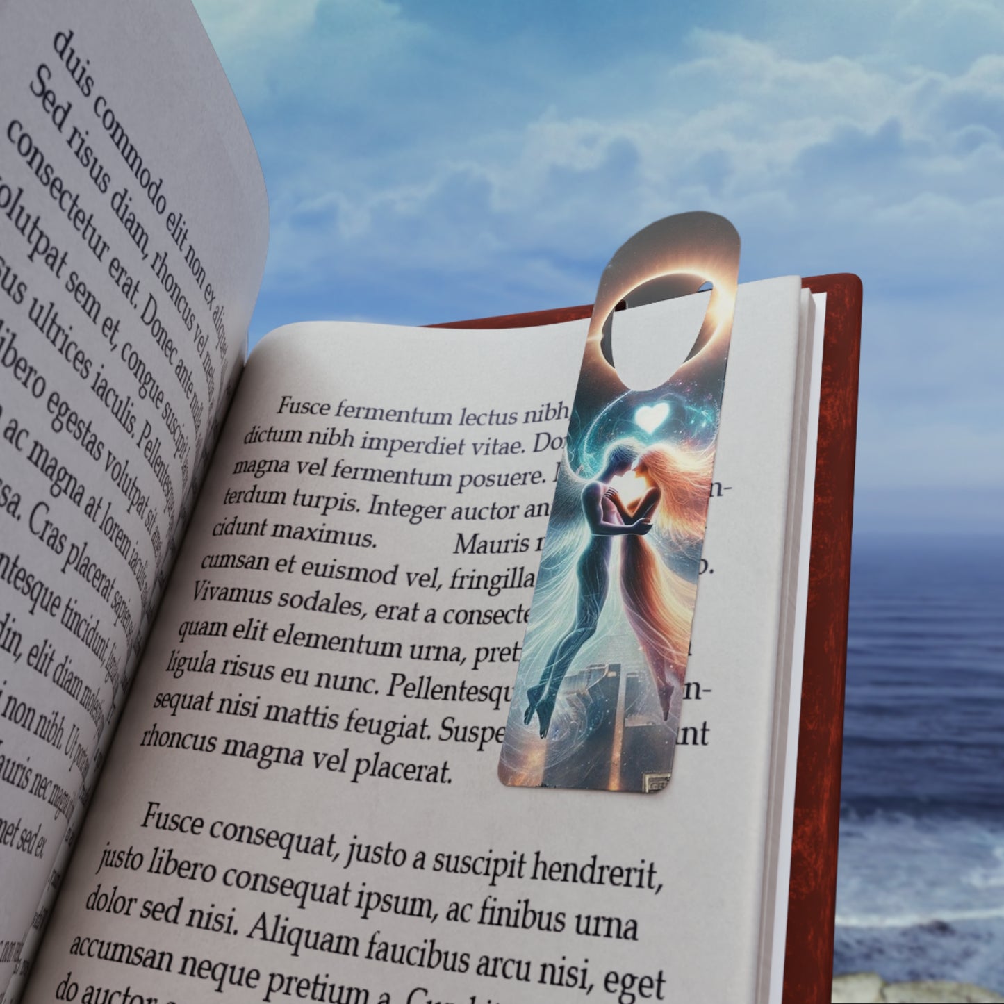 Eternal Love Bookmark placed on a book page, perfect for keeping your place while reading.