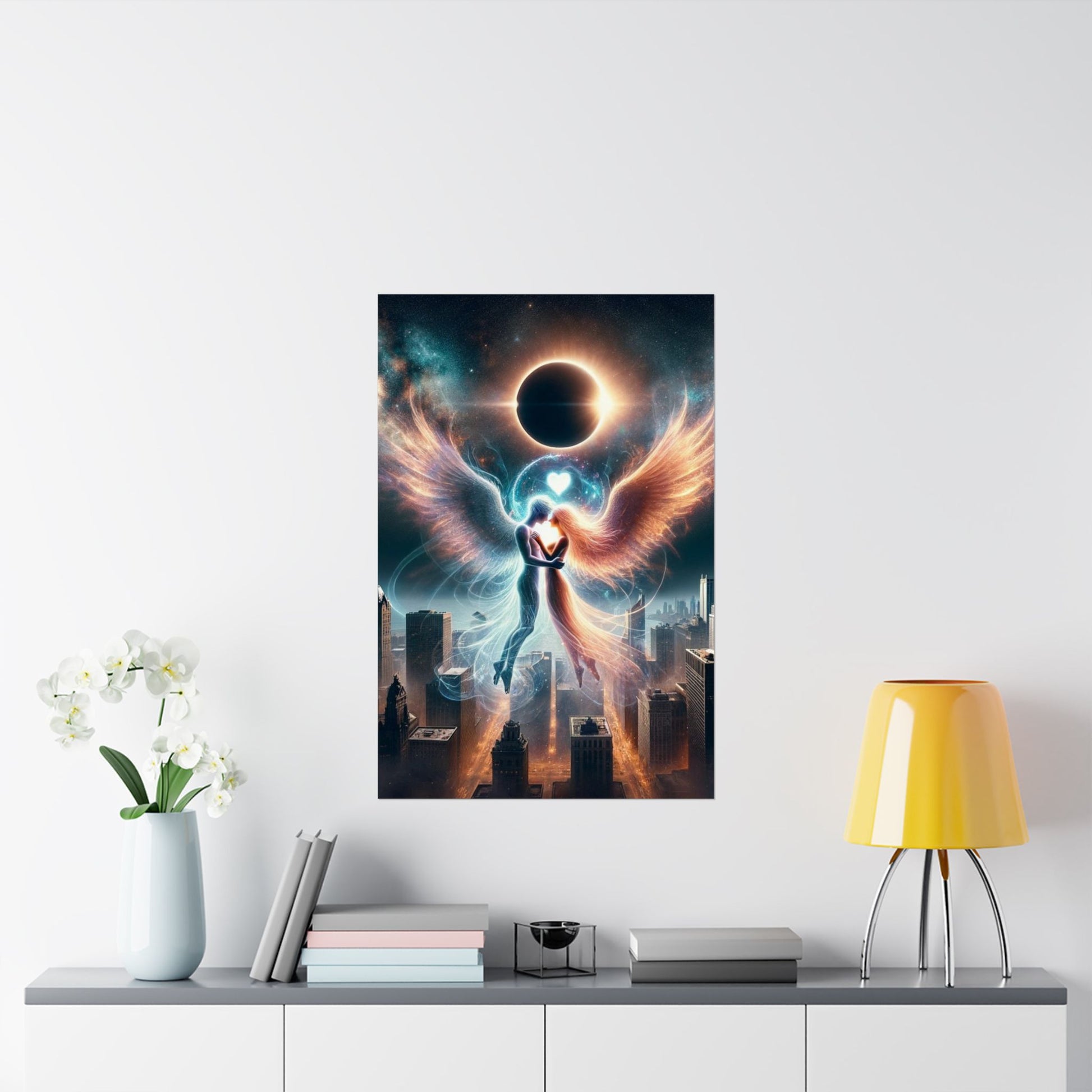 The Eternal Love Poster above a desk, inspiring passion, creativity, and emotional depth in a workspace setting.
