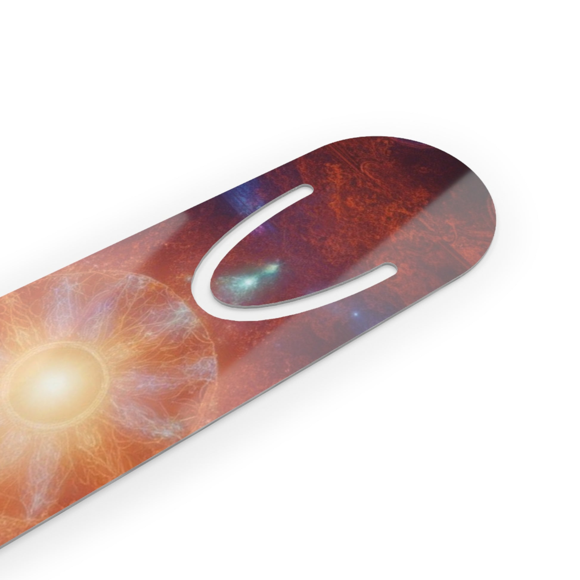 The Galaxy Bookmark displayed at an angle, showcasing its elegant cosmic artwork and premium finish.