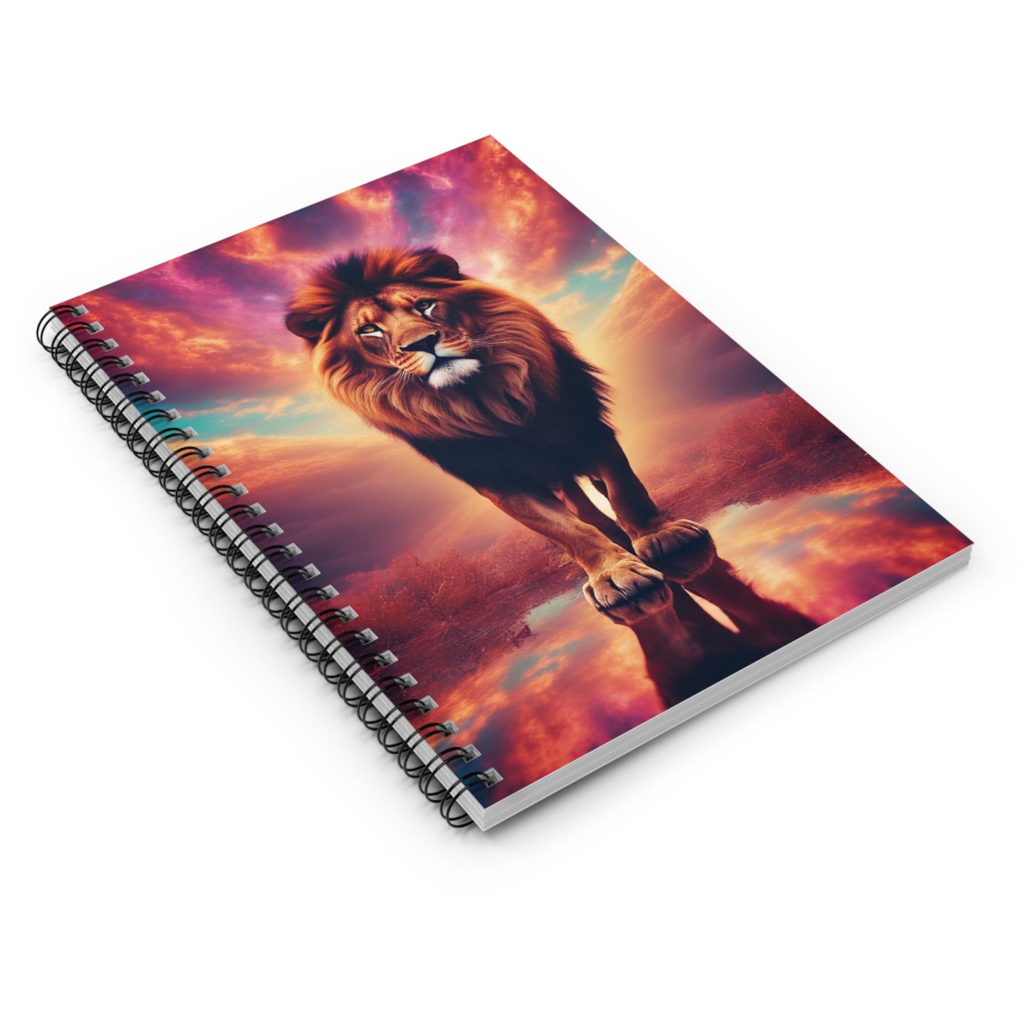 The Lone Lion Majesty Notebook angled to display its sleek, durable cover and premium craftsmanship.