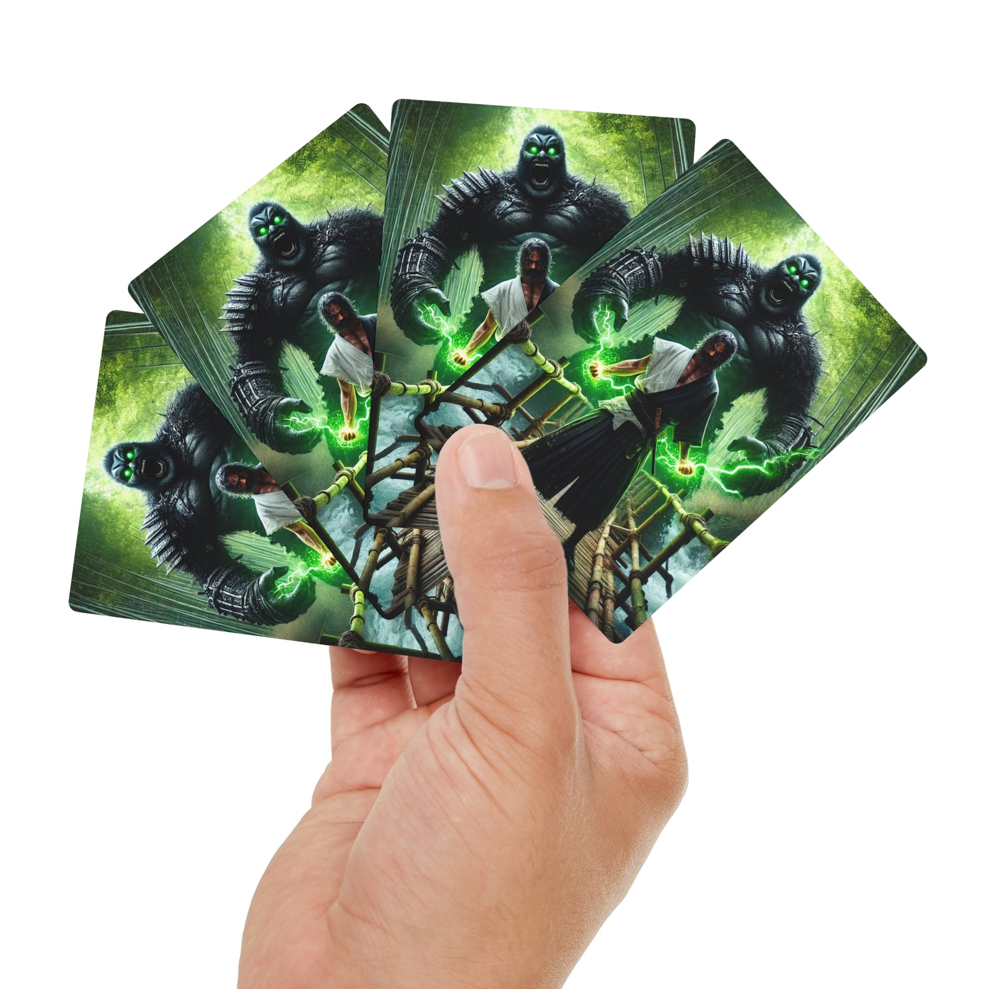A person holding the Samurai Poker Cards, showcasing the deck’s high-quality finish and unique design.