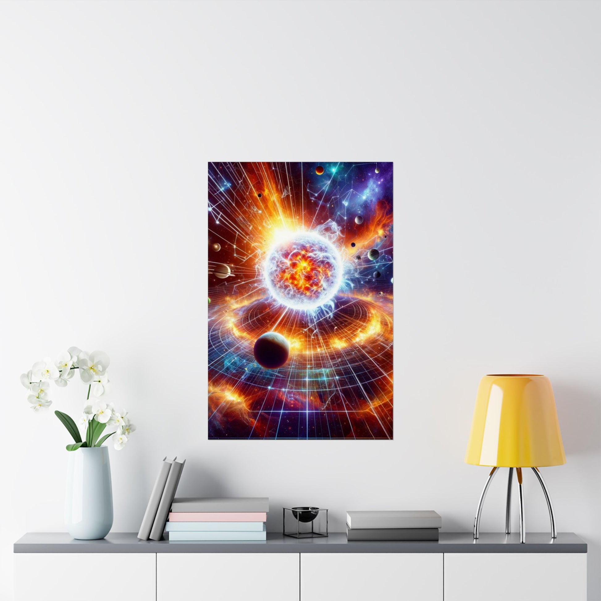 The Sirius Star Poster above a desk, inspiring curiosity and cosmic connection in a stylish home office setup.