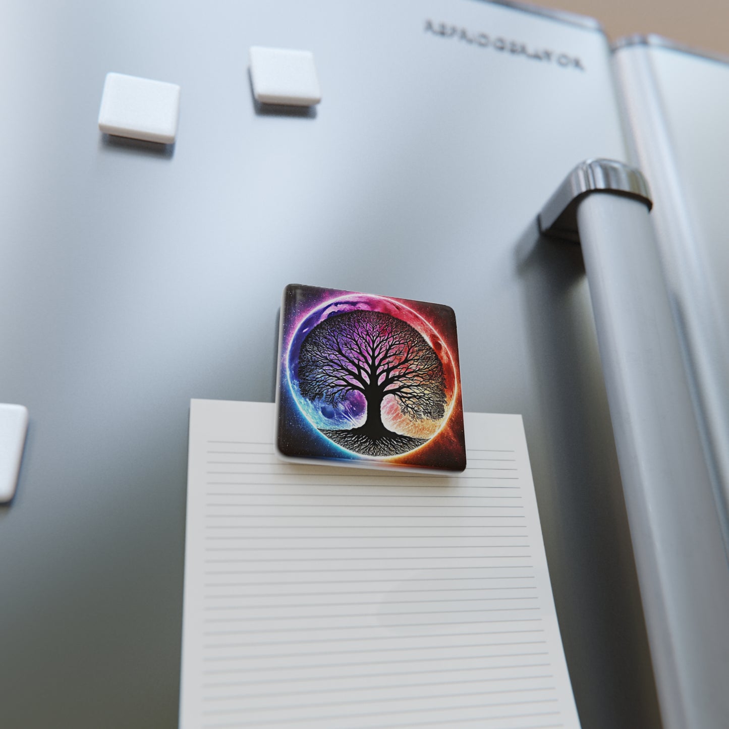 The Spiritual Sanctuary Magnet securing a note on a refrigerator, blending functionality with spiritual decor.