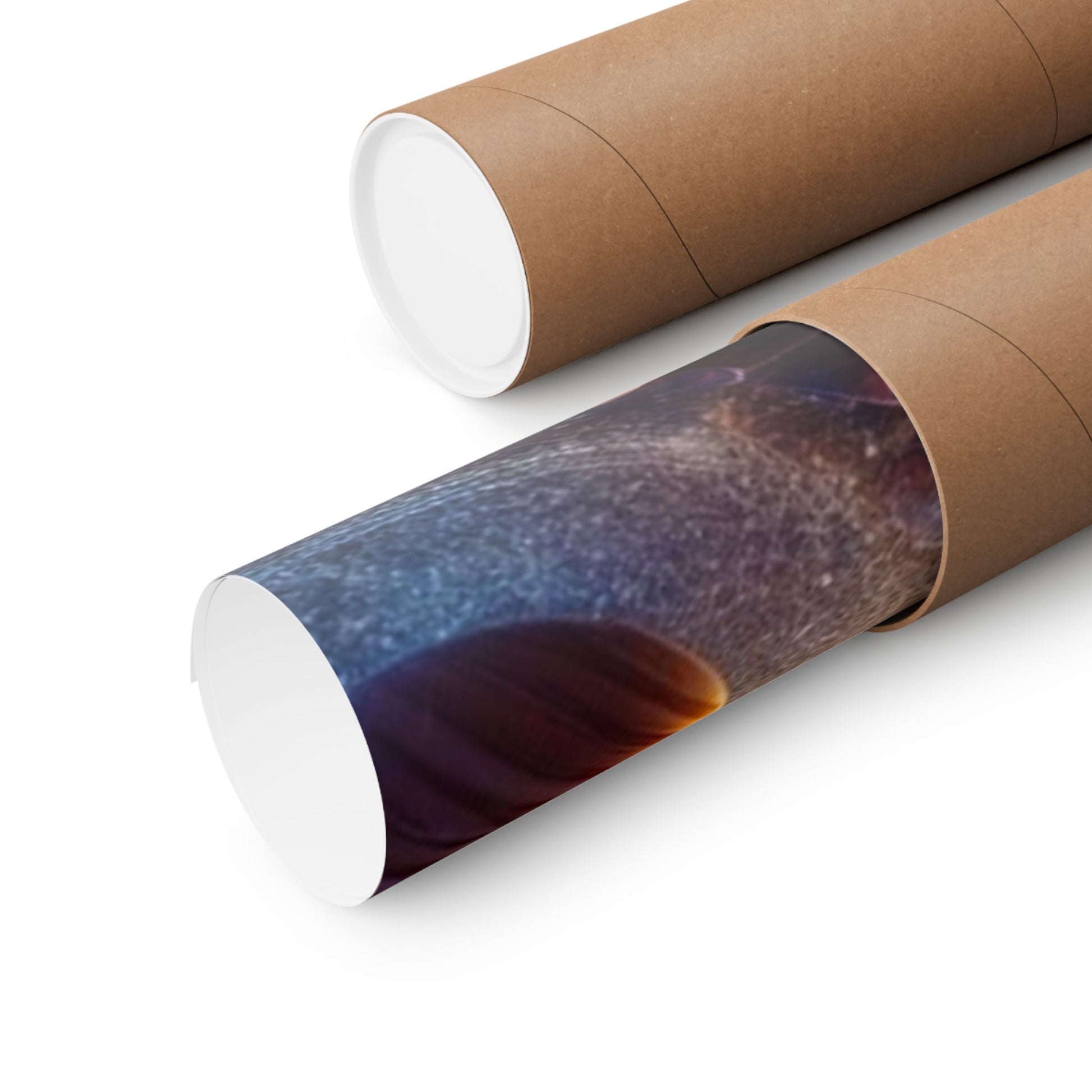 The Sun Rift Poster securely rolled in a protective mailing tube for safe shipping, ensuring damage-free delivery.