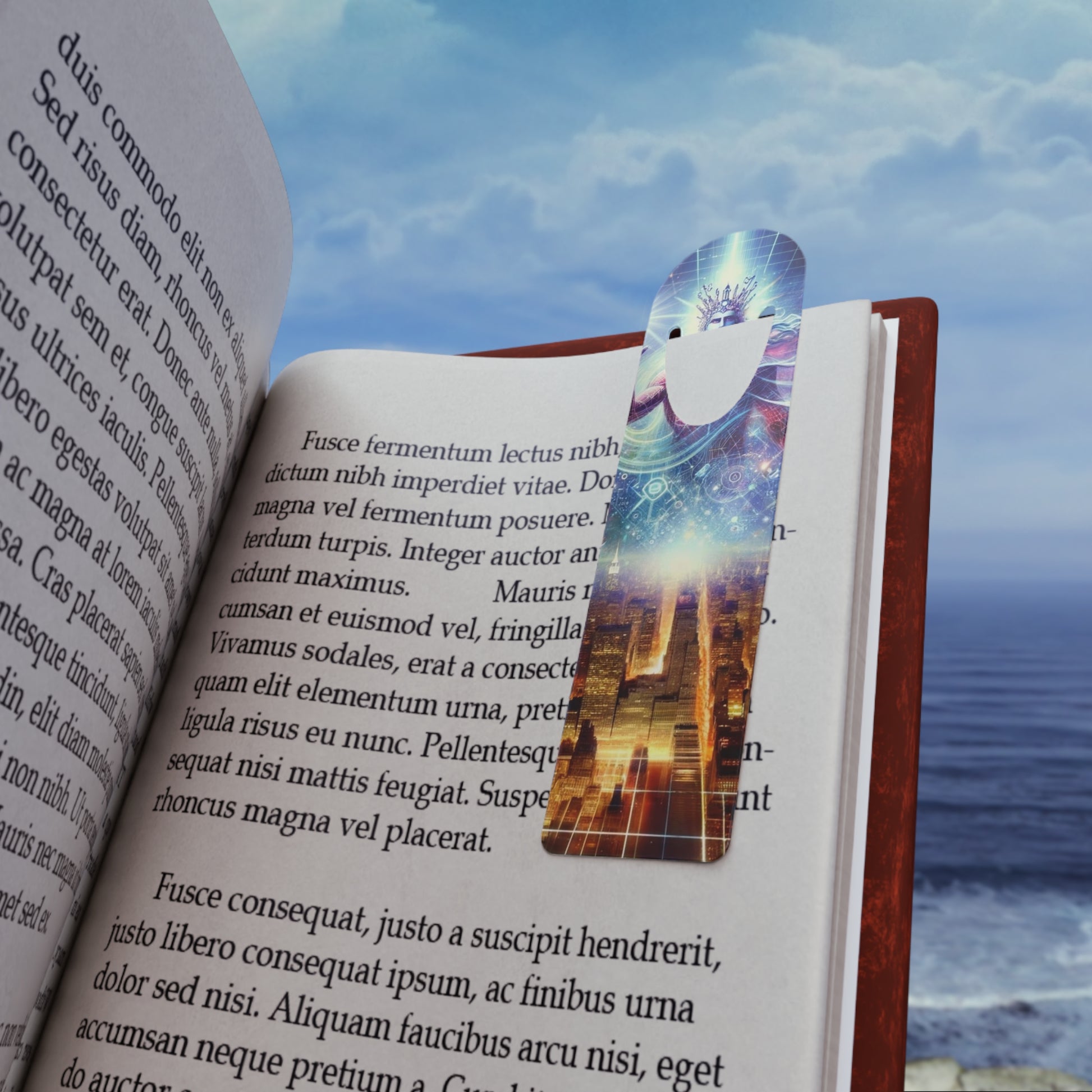 The Awakening Bookmark placed on an open book page, marking a chapter with style and elegance.