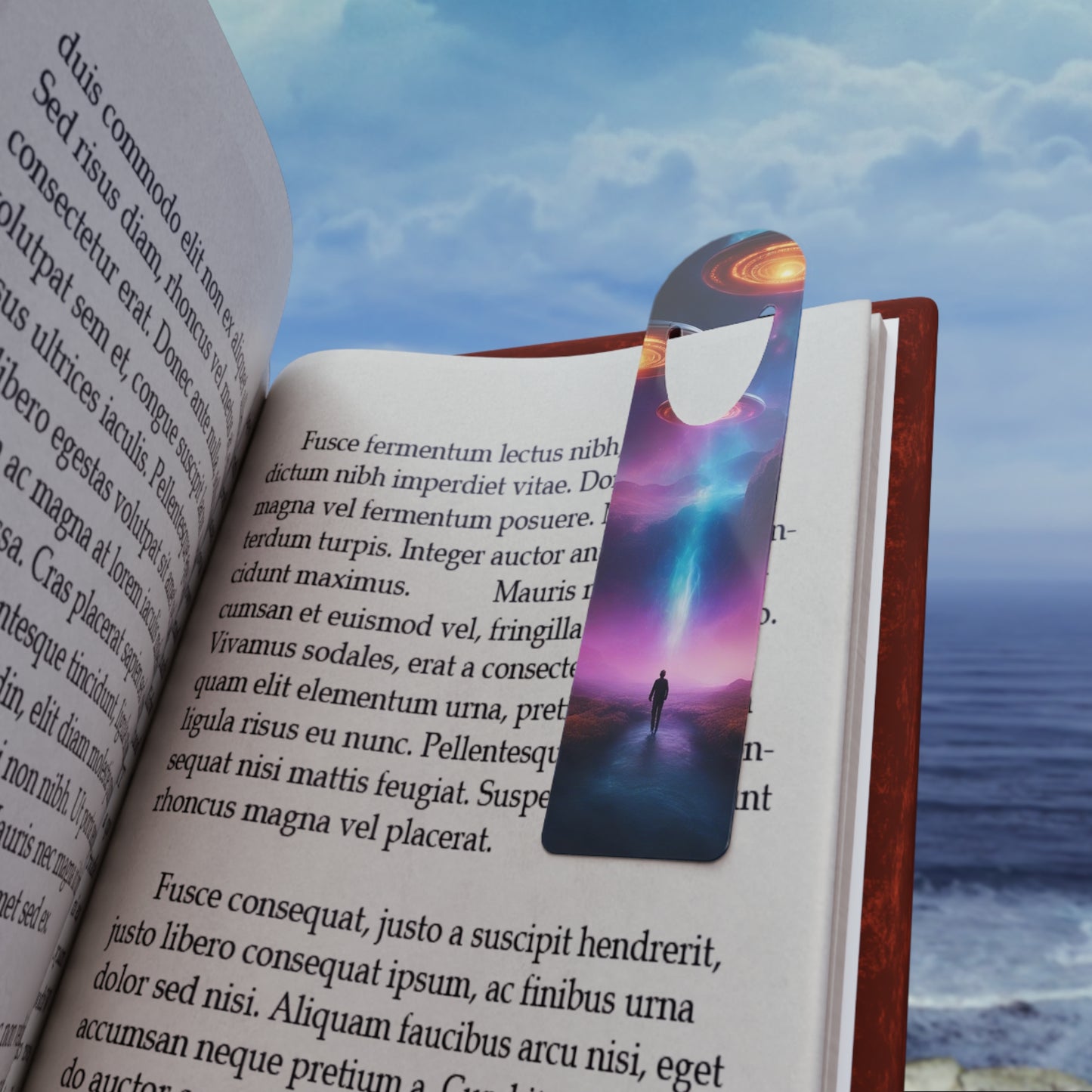 The Chronicles Bookmark placed on an open book page, marking your spot with elegant fantasy art.