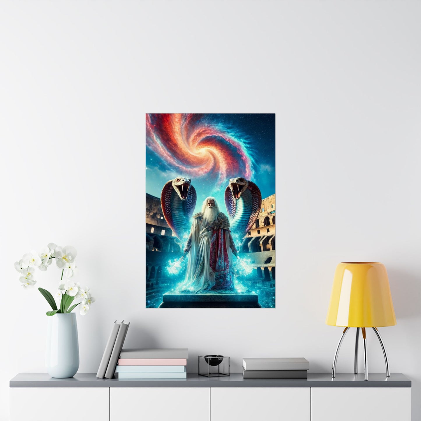 The Healer Poster above a desk, inspiring mindfulness, focus, and a calming workspace atmosphere for creativity and healing.