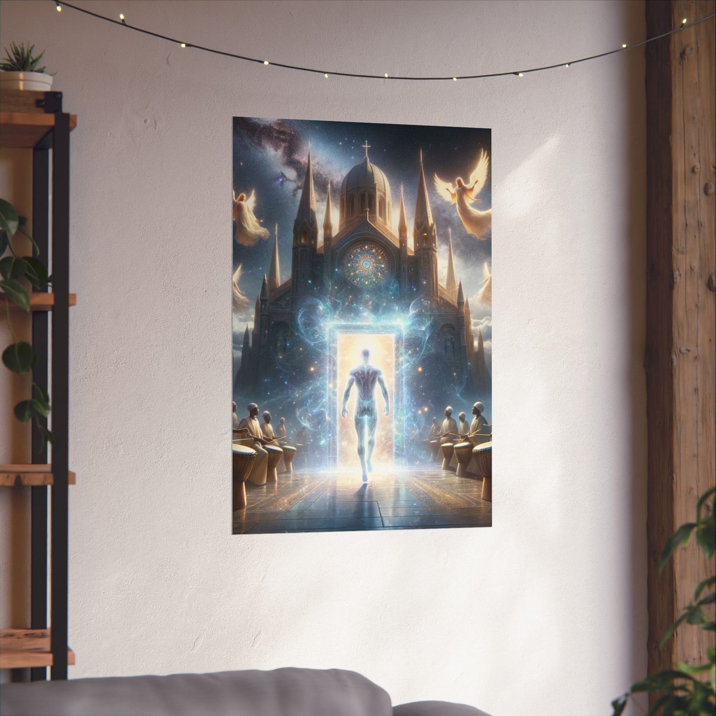The Kingdom Poster mounted on a neutral wall, serving as a bold centerpiece for artistic and meaningful wall decor.