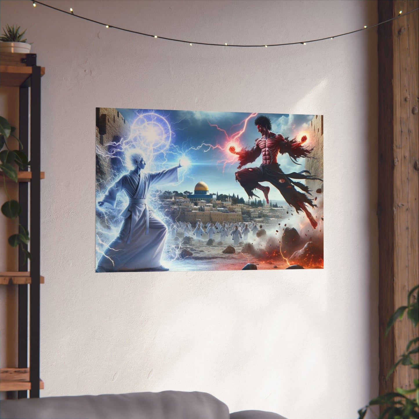 The Ultimate Battle I Poster hung on a neutral wall, showcasing its intense battle artwork as a bold statement decor piece.