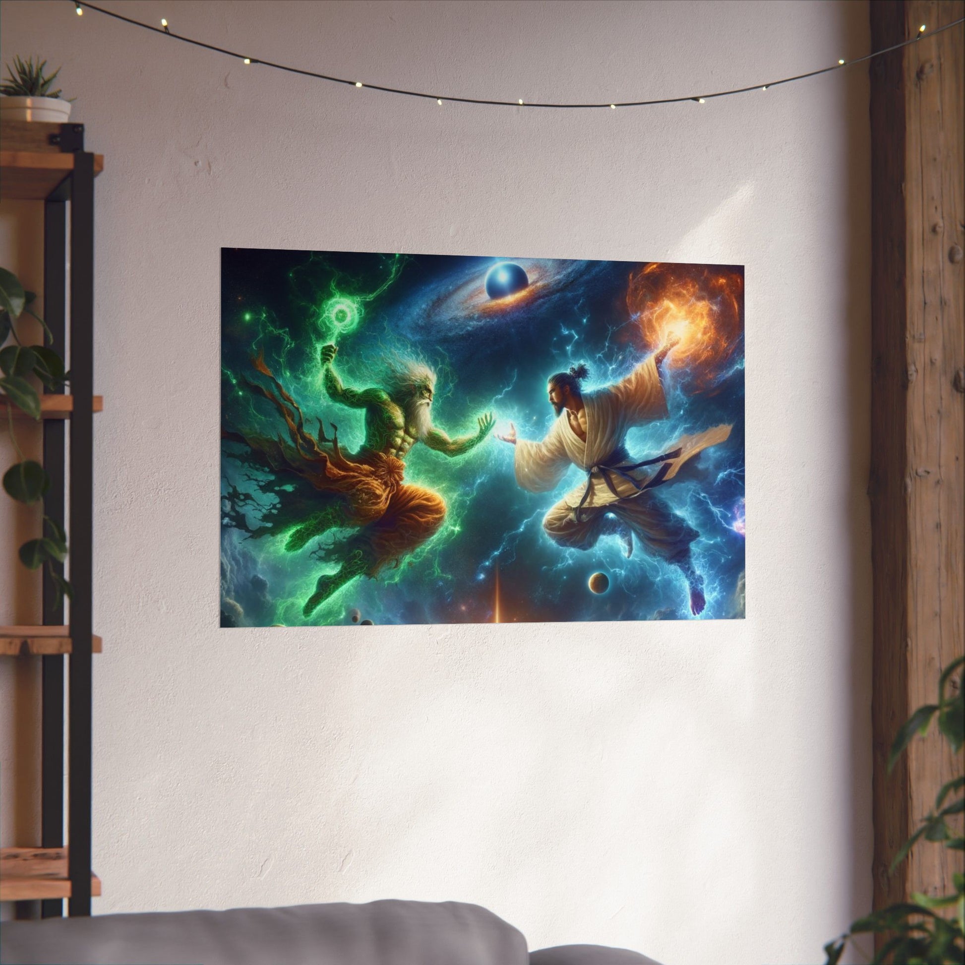 The Ultimate Battle II Poster hung on a neutral wall, featuring an intense fantasy battle scene as a statement decor piece.