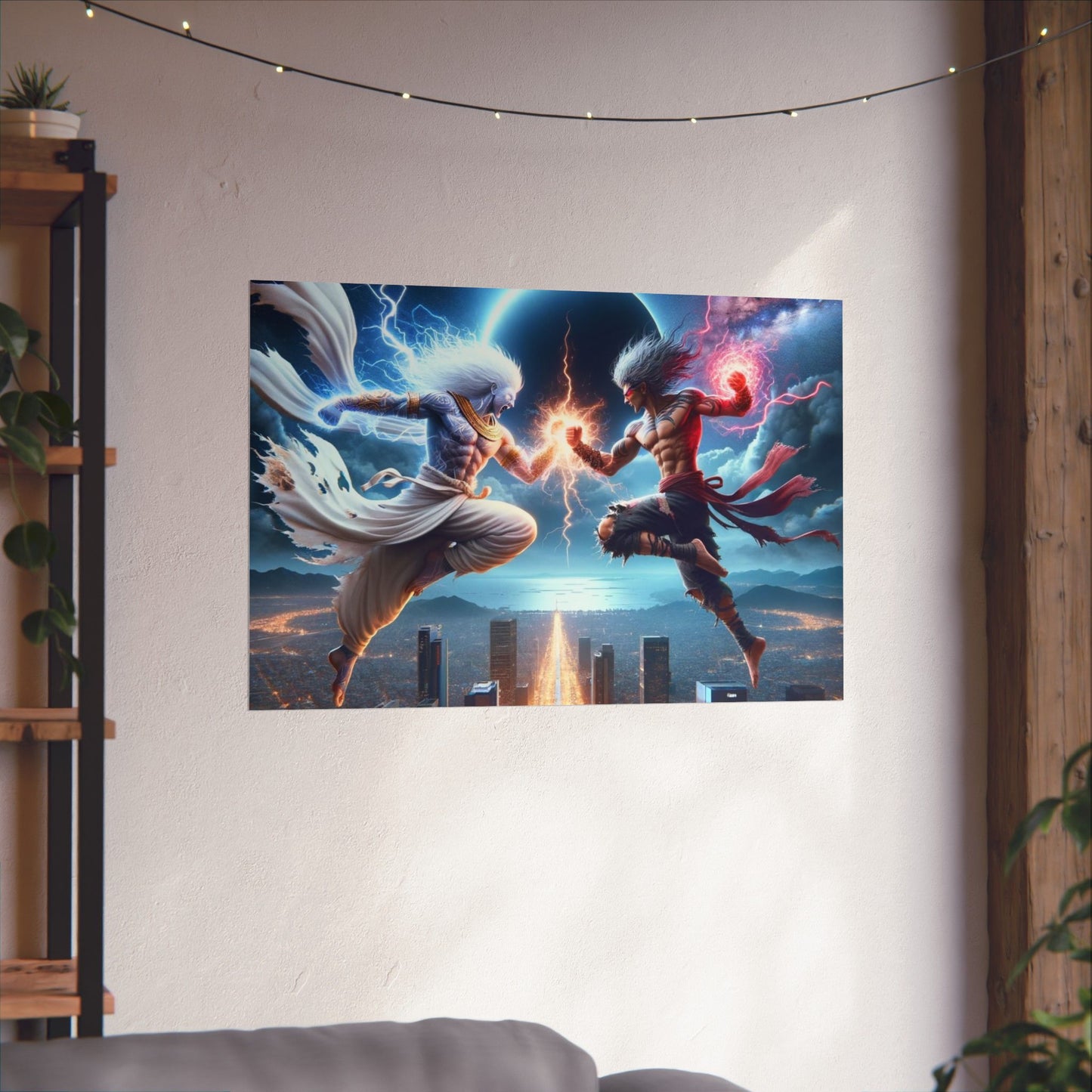 The Ultimate Battle III Poster hung on a feature wall, making a bold statement with its epic battle scene and intense colors.