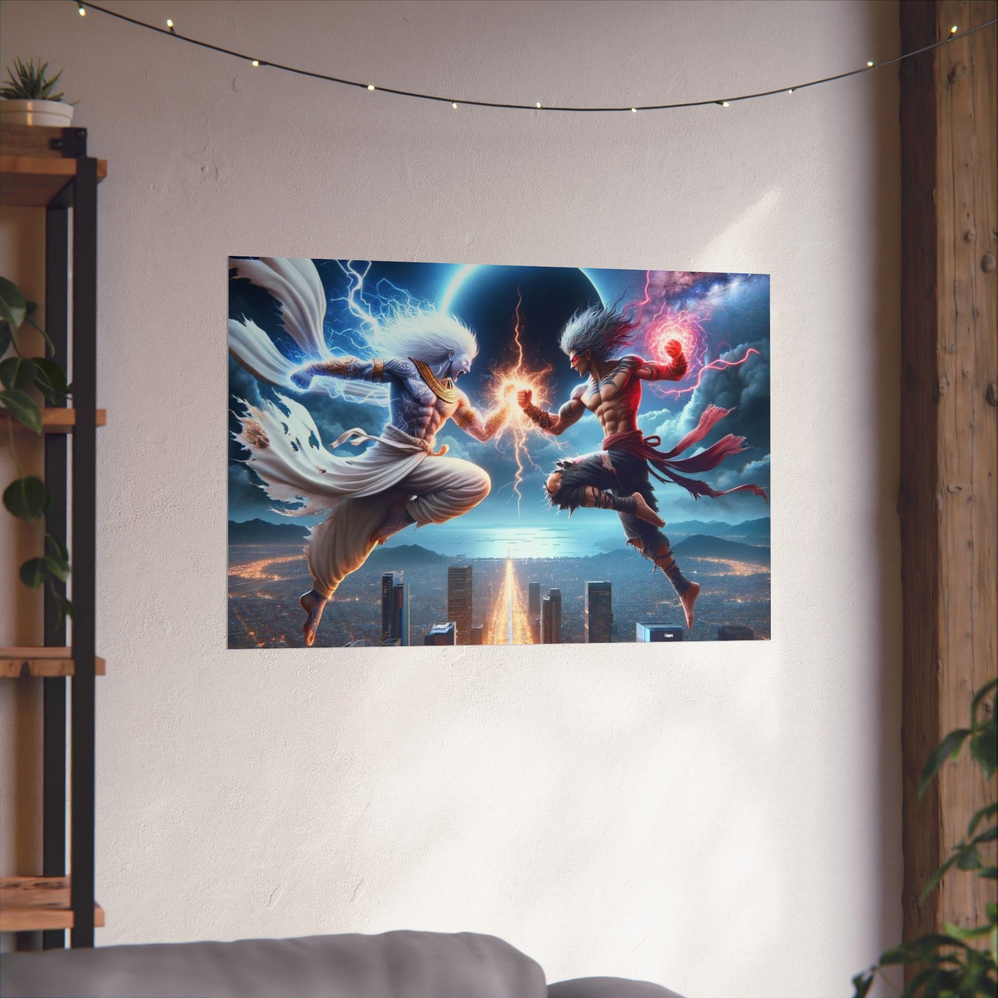 The Ultimate Battle III Poster hung on a feature wall, making a bold statement with its epic battle scene and intense colors.