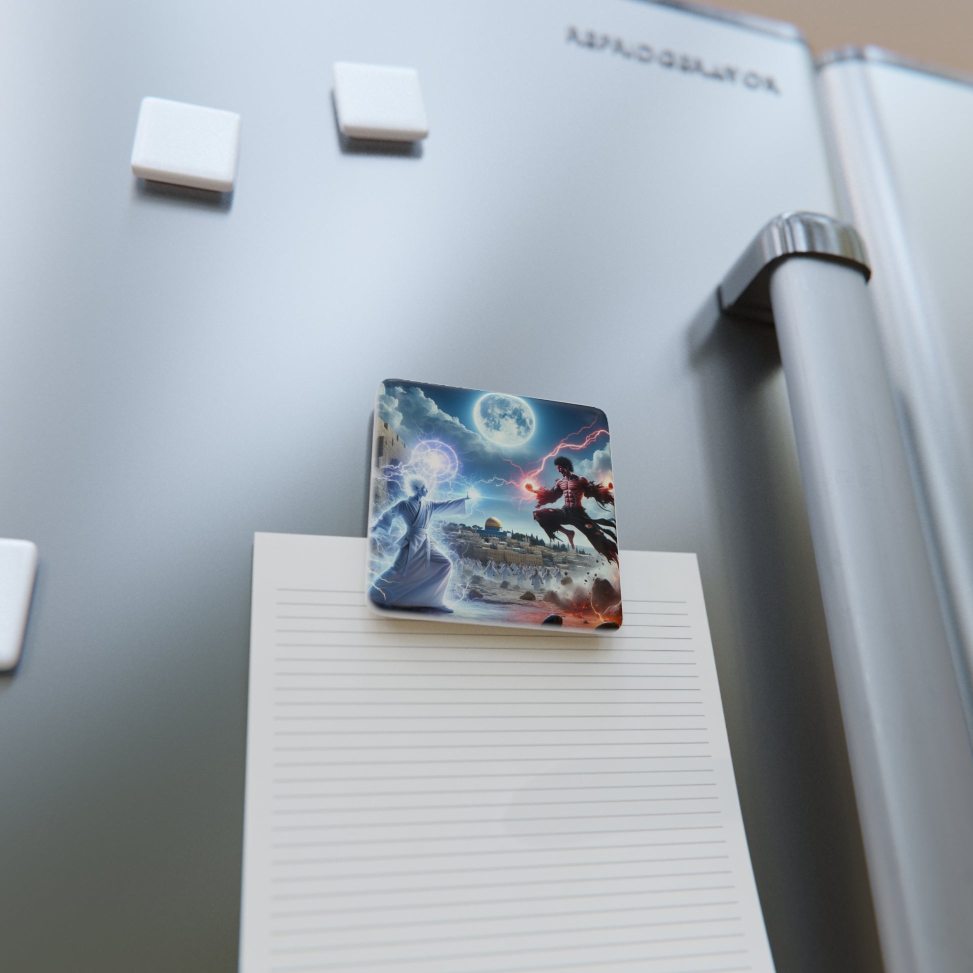 The Ultimate Battle I Magnet on a refrigerator, securely holding a note—perfect for daily reminders and decor.