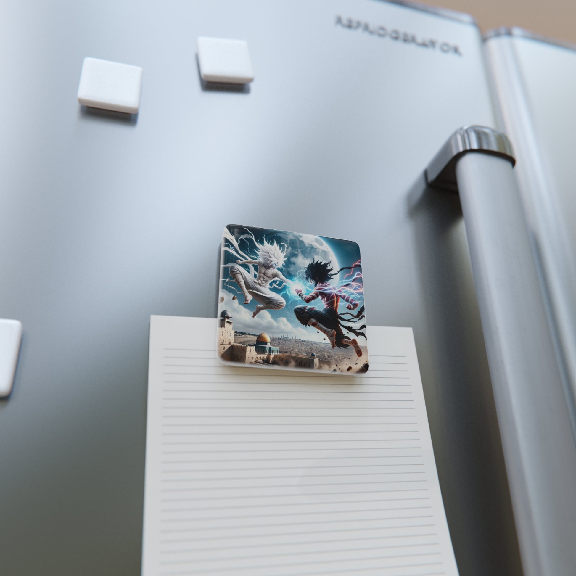 The Visions of Hope Magnet on a refrigerator, holding a handwritten note while bringing daily encouragement.