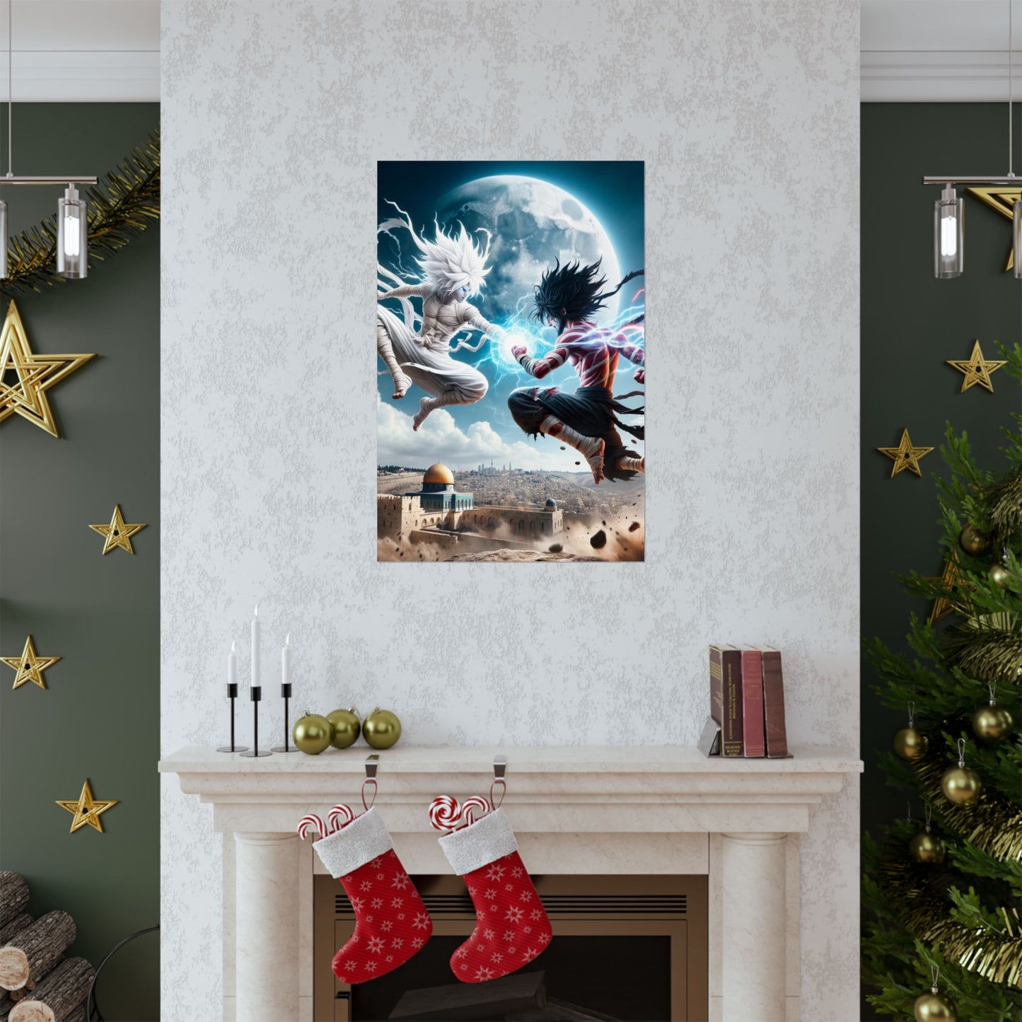 Visions of Hope Poster positioned above a fireplace, radiating warmth, faith, and motivation into the space.