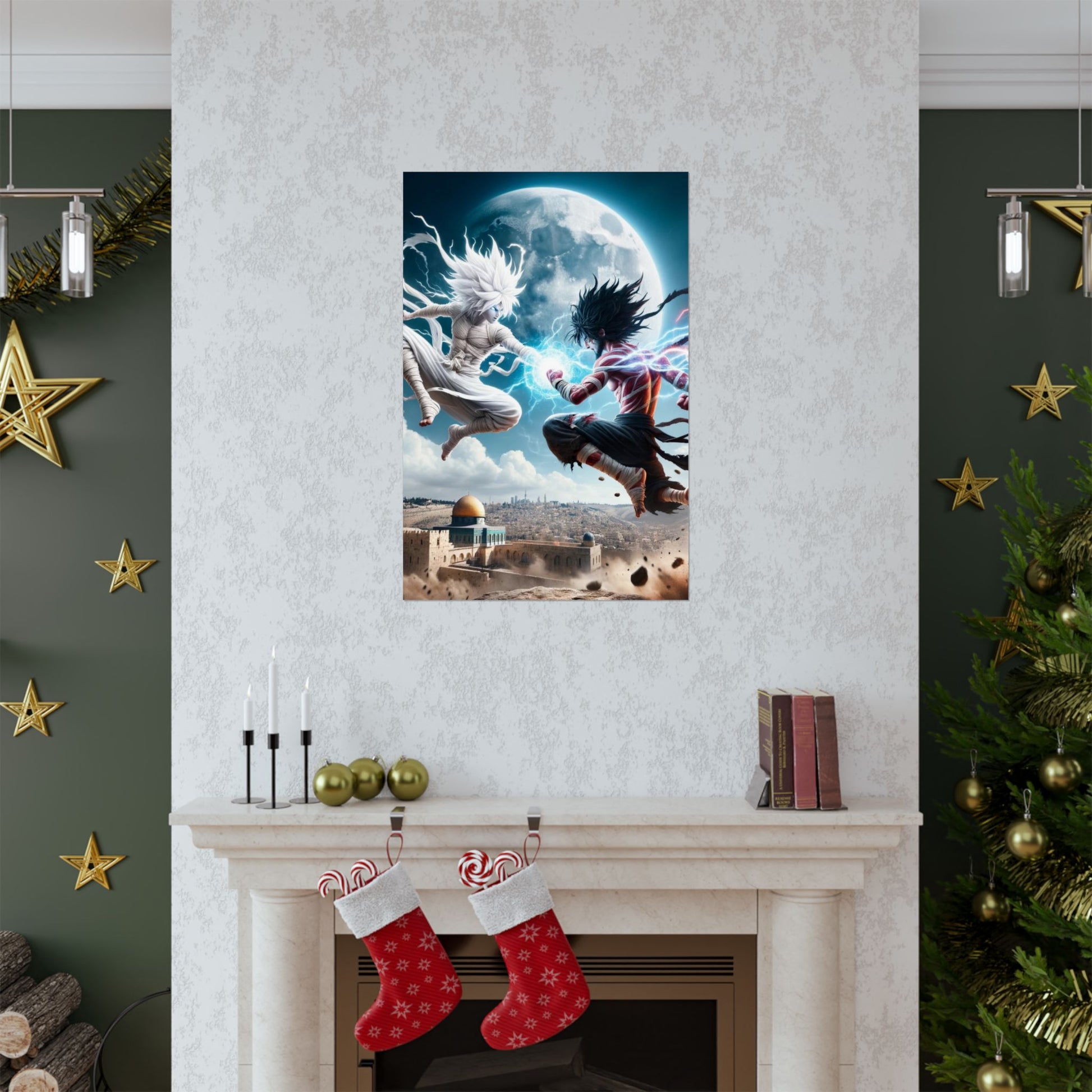 Visions of Hope Poster positioned above a fireplace, radiating warmth, faith, and motivation into the space.