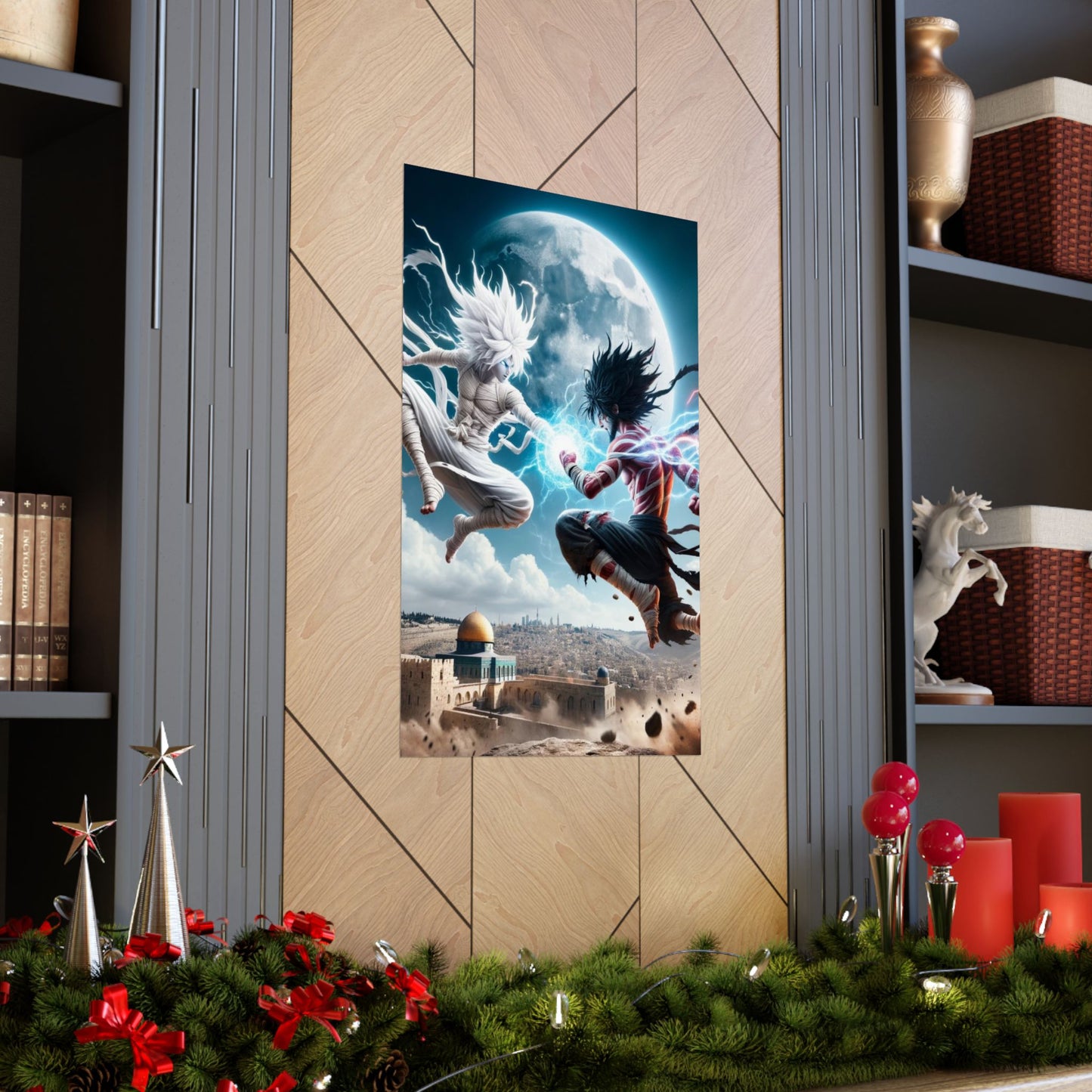 Visions of Hope Poster elegantly placed between two shelves, creating a balanced and meaningful home decor arrangement.