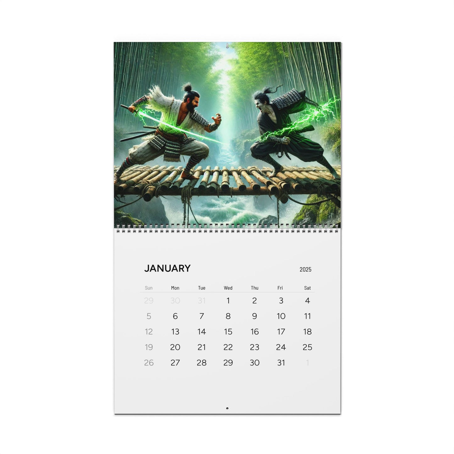 January page of the Warrior’s Journey Wall Calendar, featuring stunning warrior-inspired artwork and monthly dates.