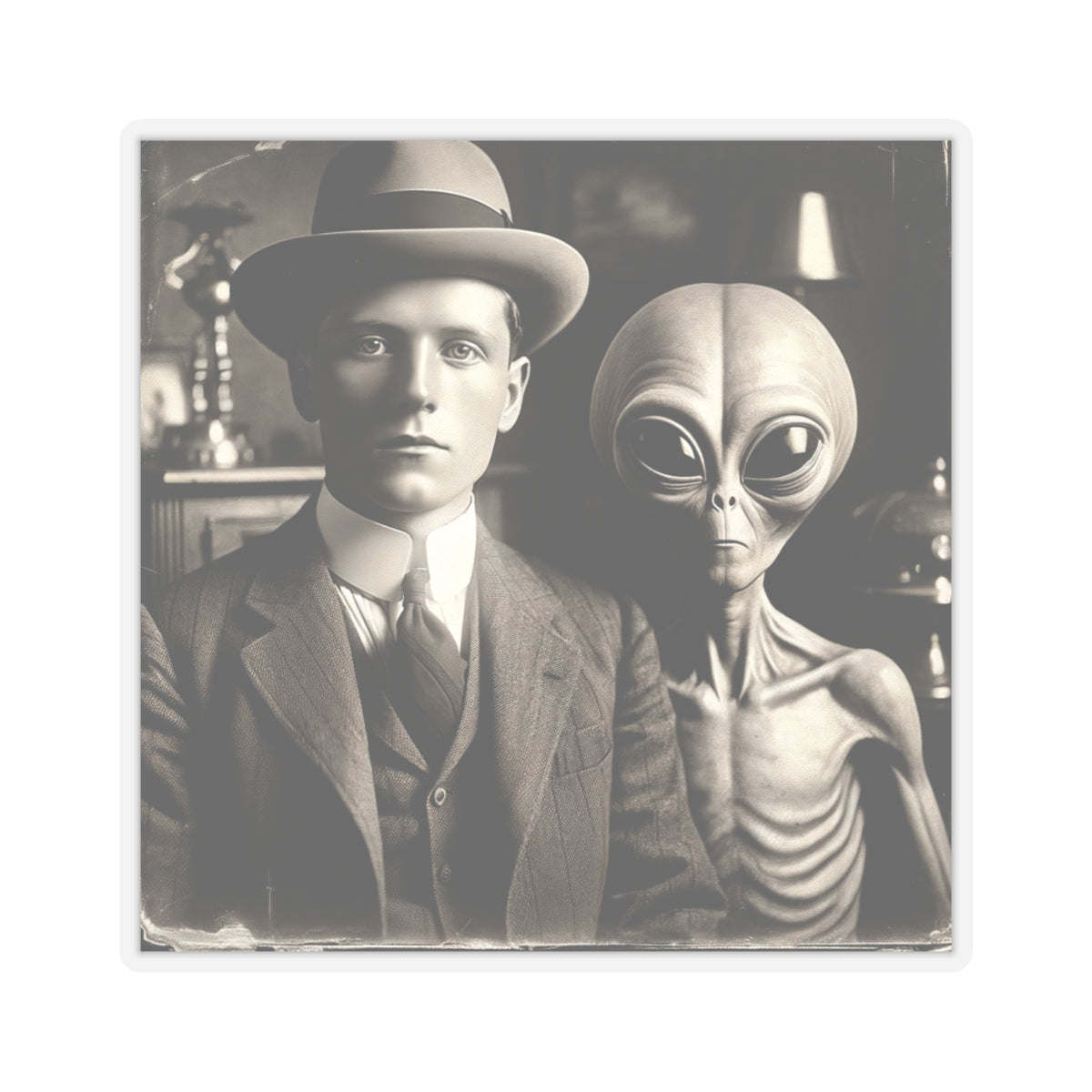 Galactic Visitor Photo Sticker – A Retro Sci-Fi Classic