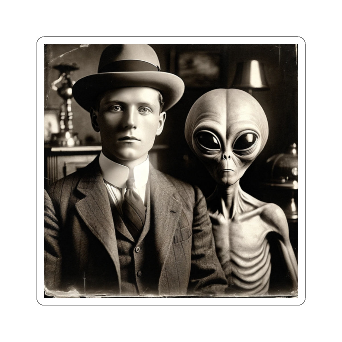 Galactic Visitor Photo Sticker – A Retro Sci-Fi Classic