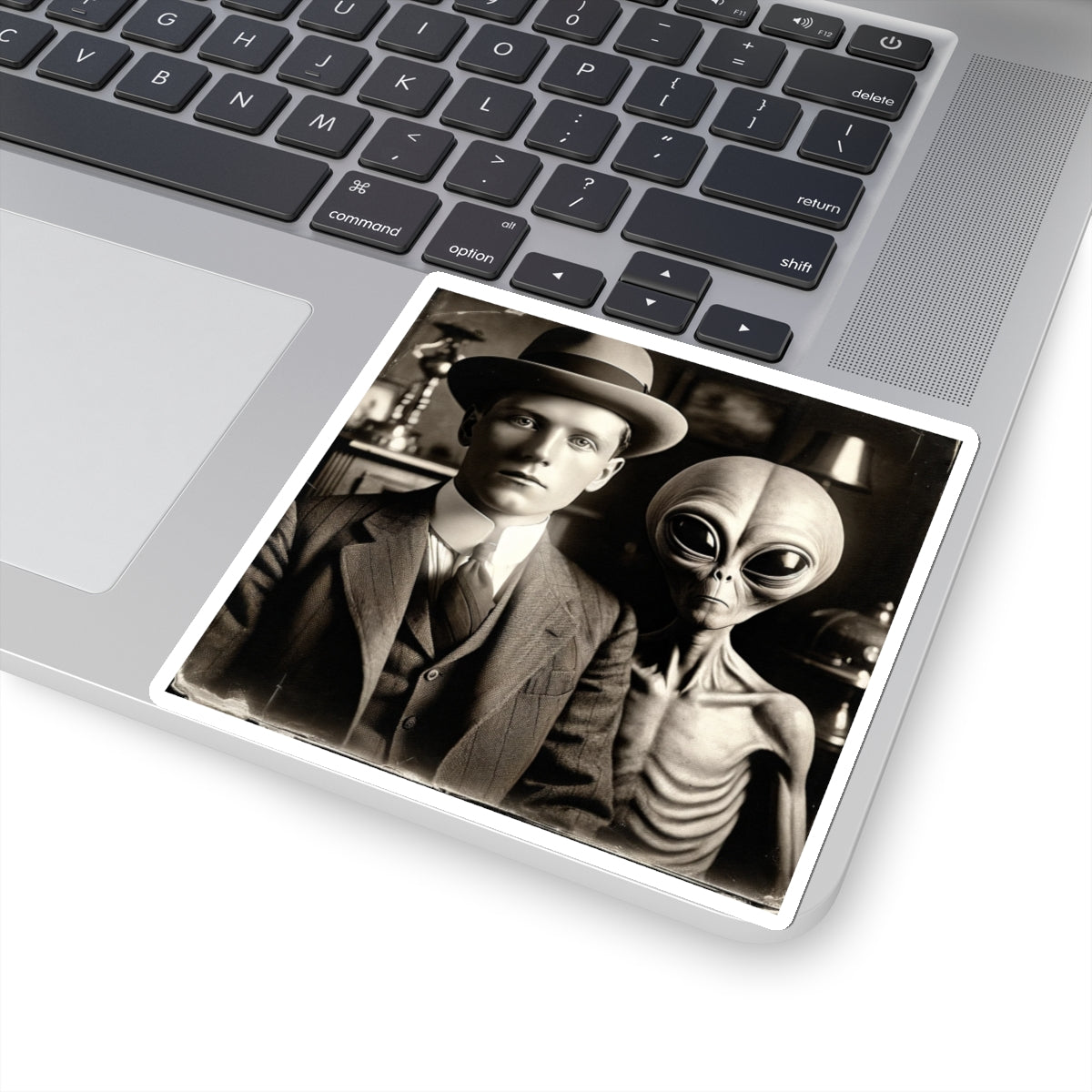 Galactic Visitor Photo Sticker – A Retro Sci-Fi Classic