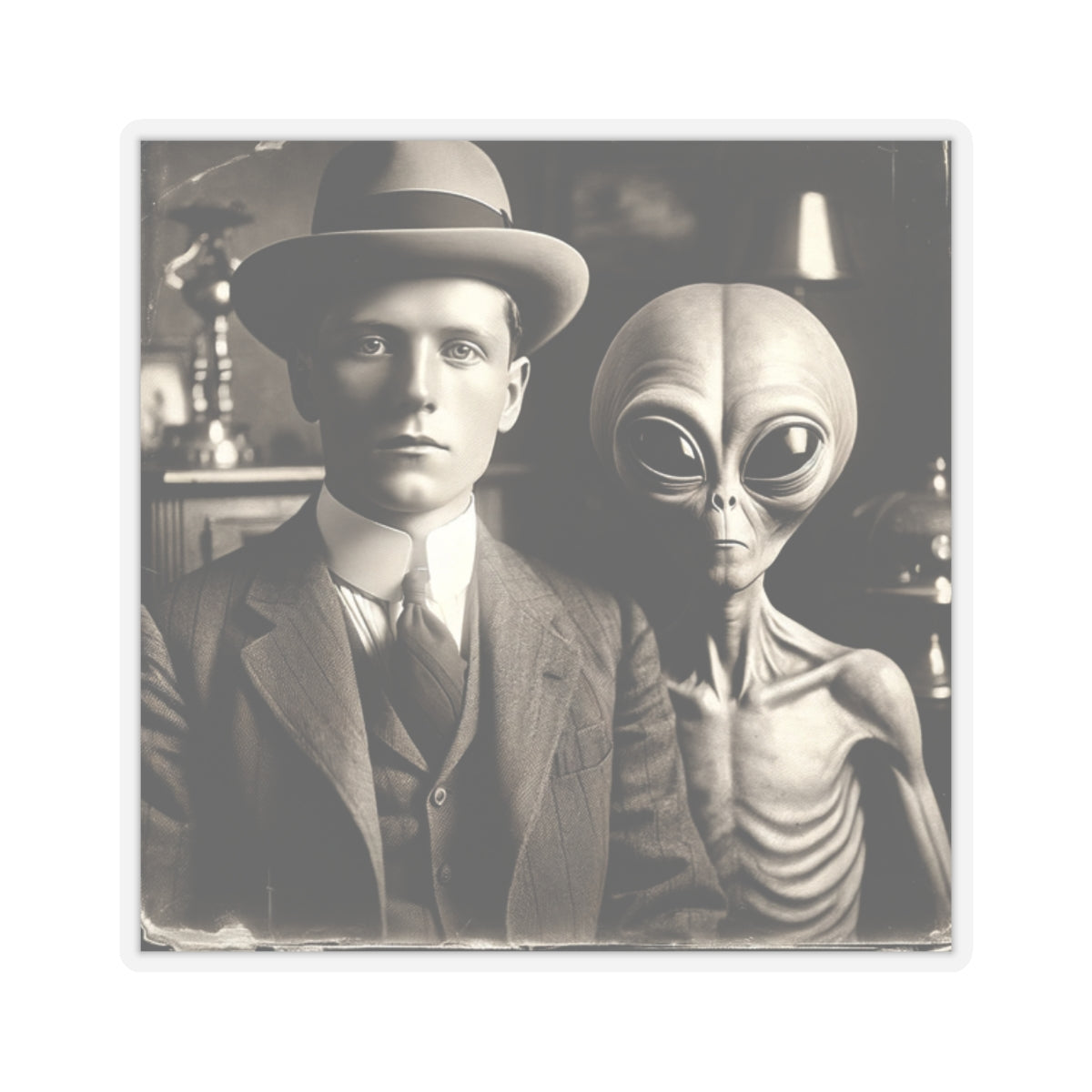 Galactic Visitor Photo Sticker – A Retro Sci-Fi Classic