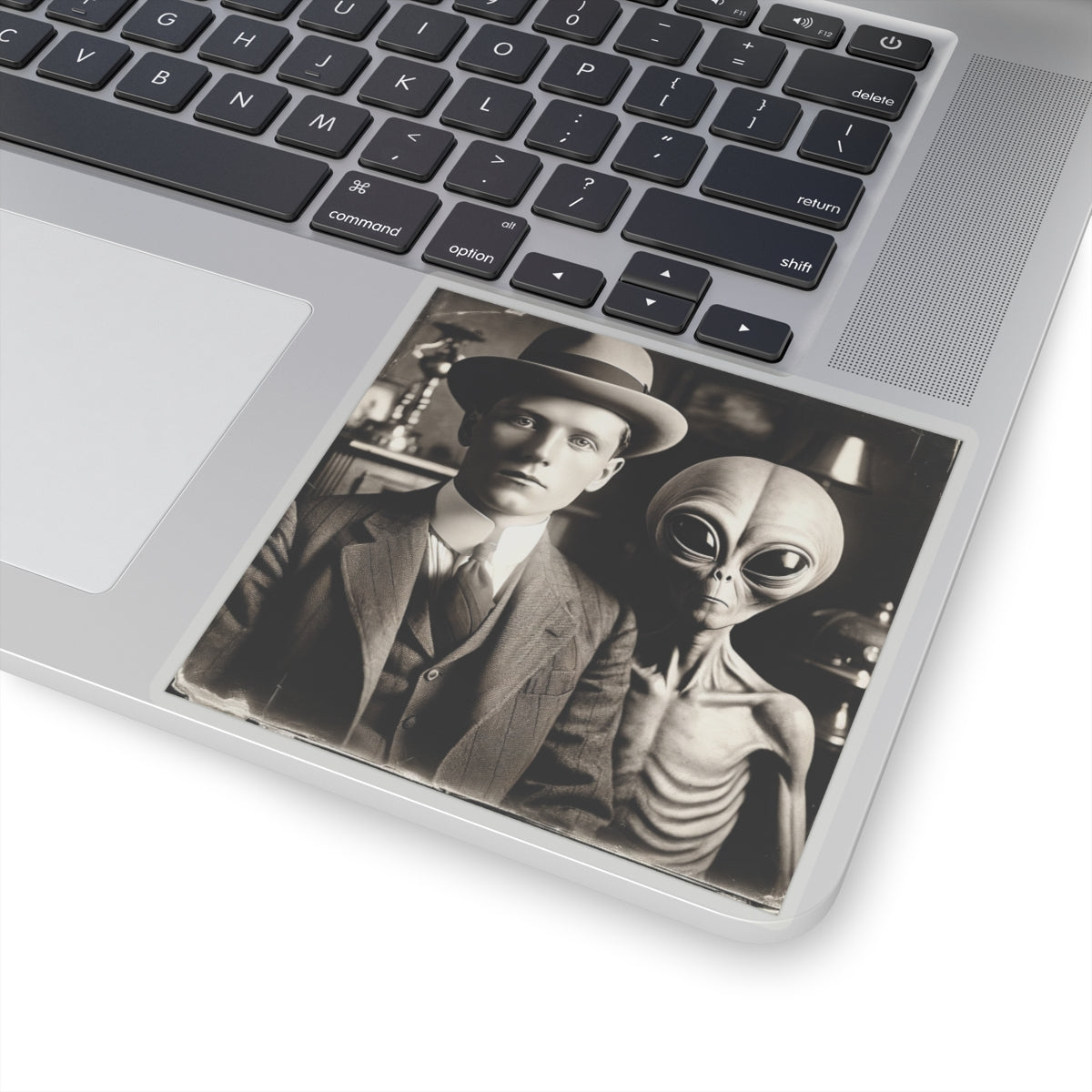Galactic Visitor Photo Sticker – A Retro Sci-Fi Classic
