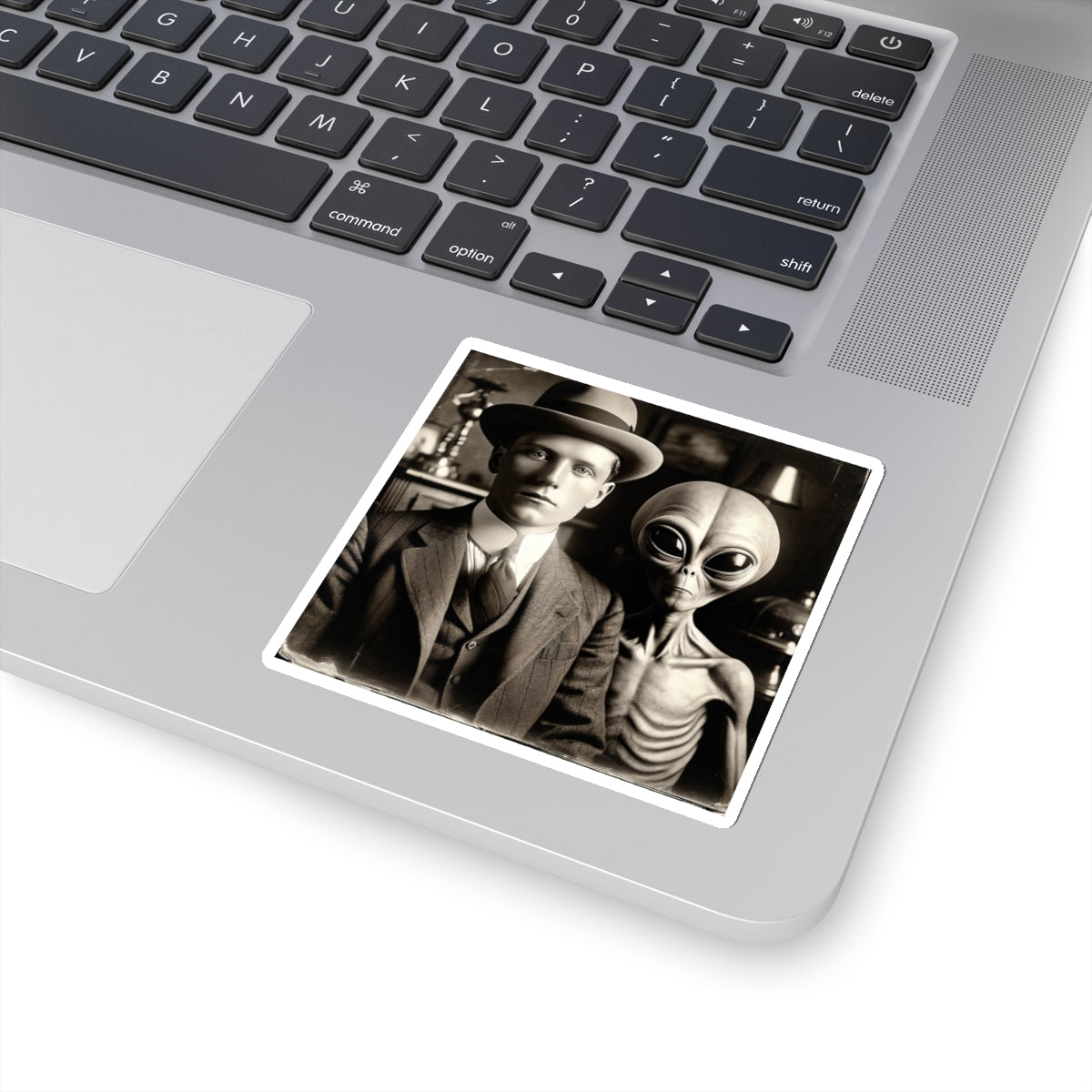 Galactic Visitor Photo Sticker – A Retro Sci-Fi Classic