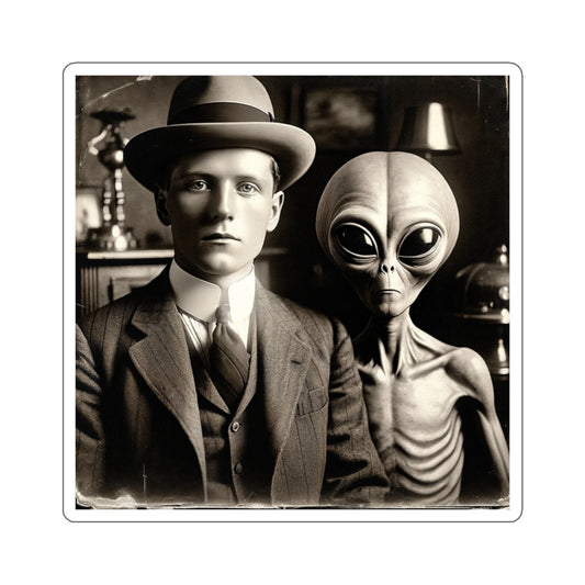 Galactic Visitor Photo Sticker – A Retro Sci-Fi Classic