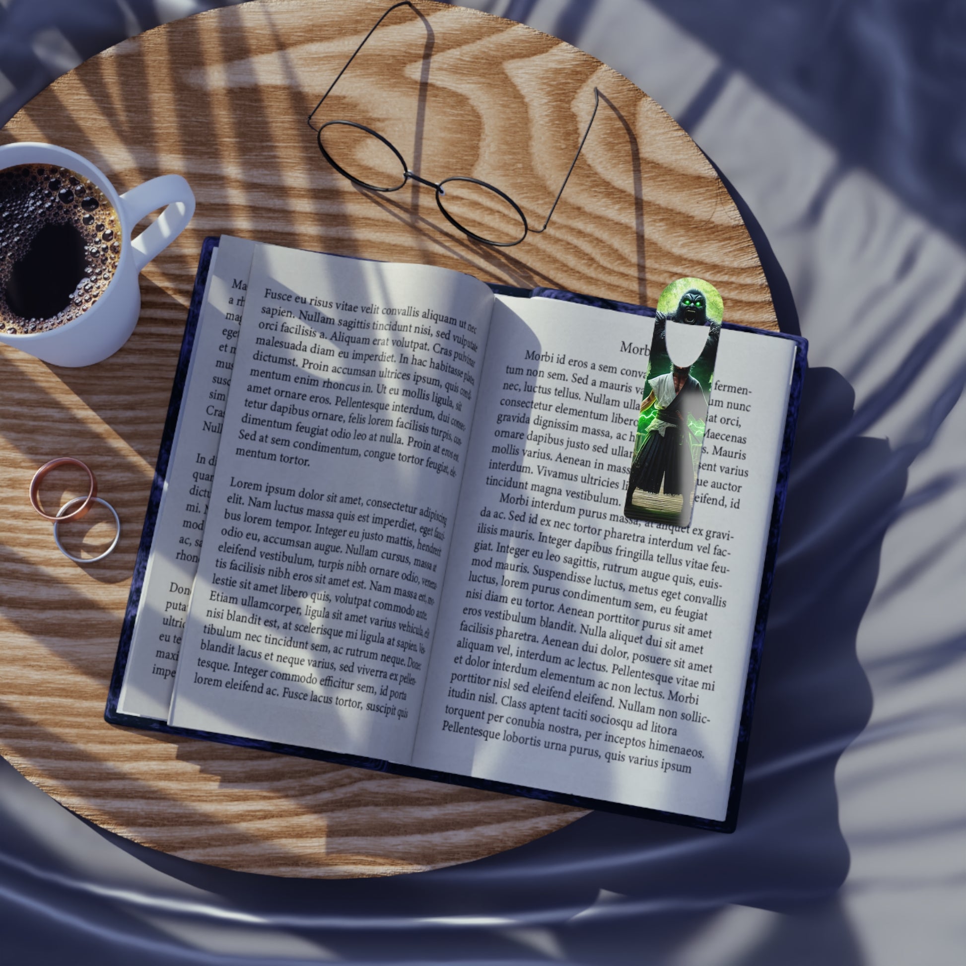 Bridge of Destiny Bookmark placed on a book on a desk, ideal for book lovers, collectors, and gift ideas.