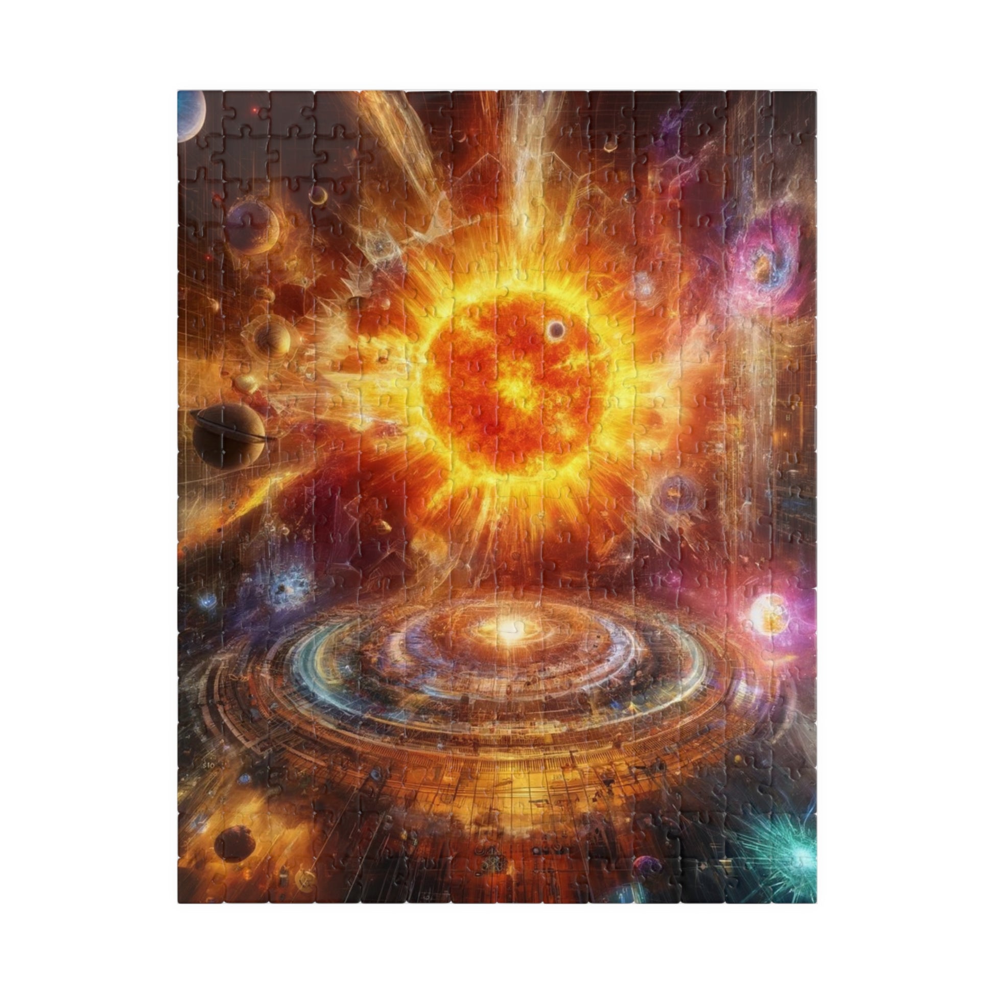 The Caged Sun Jigsaw Puzzle featuring intricate artwork, ideal for brain-challenging fun and home decor.