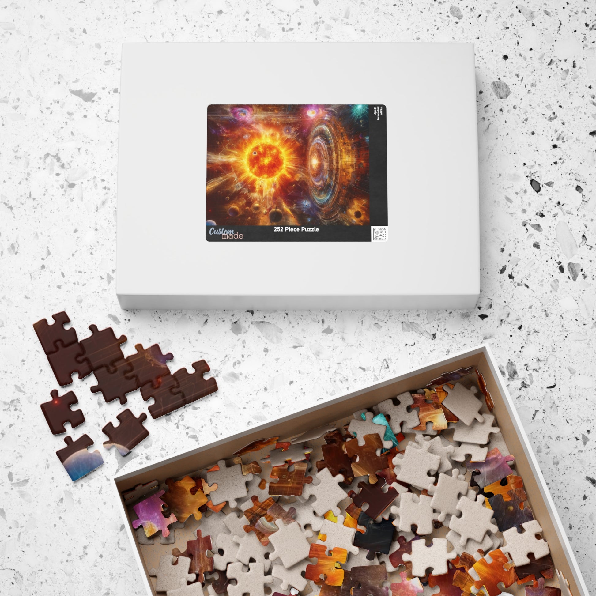 The Caged Sun Jigsaw Puzzle in its premium packaging box, securely shipped for a perfect gift experience.