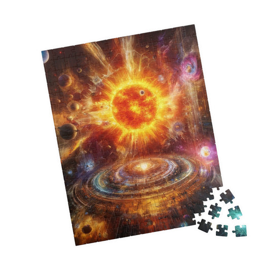 The Caged Sun Jigsaw Puzzle nearly completed, with loose pieces at the bottom, perfect for puzzle lovers.