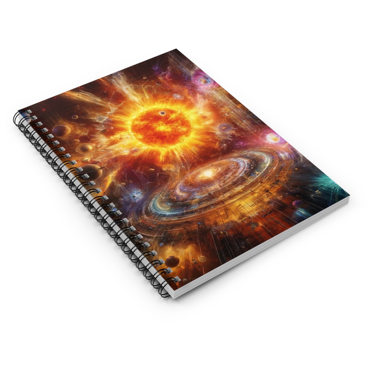 Caged Sun Notebook shown at an angle, highlighting its sleek design and durable binding for daily use.