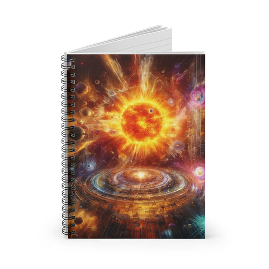 Caged Sun Notebook opened, showcasing quality pages for journaling, notes, and creative writing.