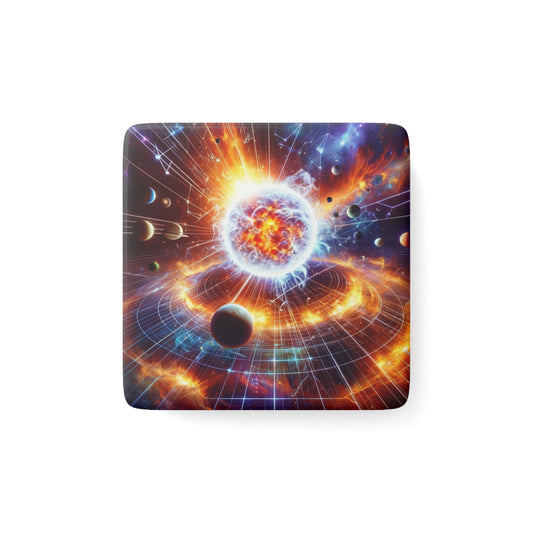 Celestial Fridge Magnet featuring stunning cosmic space art, perfect for kitchen and home decor.