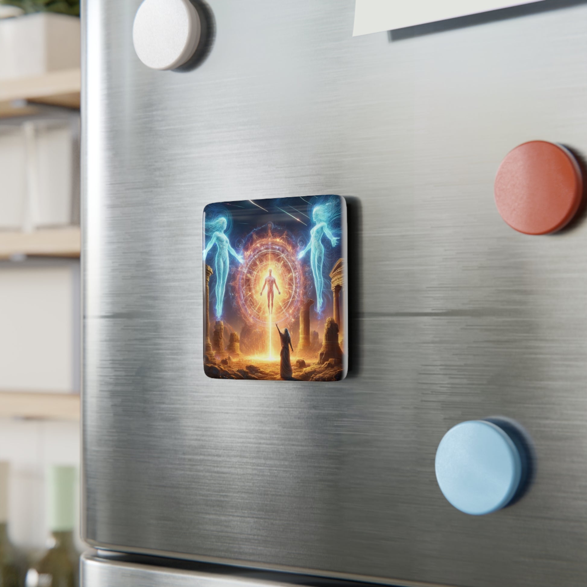 The Divine One Magnet displayed on a metallic surface, enhancing any space with its spiritual design.