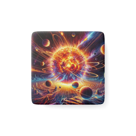 The Exploding Sun Magnet featuring a vibrant space-themed design, perfect for science lovers and collectors.