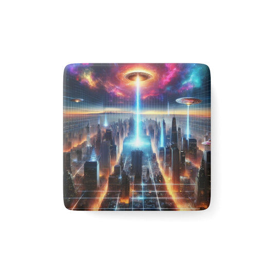 Galactic Event Magnet featuring vibrant cosmic space art, perfect for decorating refrigerators, lockers, and office boards.