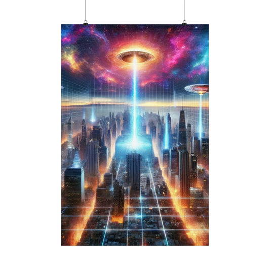 Galactic Event Poster – a mesmerizing space-themed wall art piece, perfect for home, office, or meditation decor.
