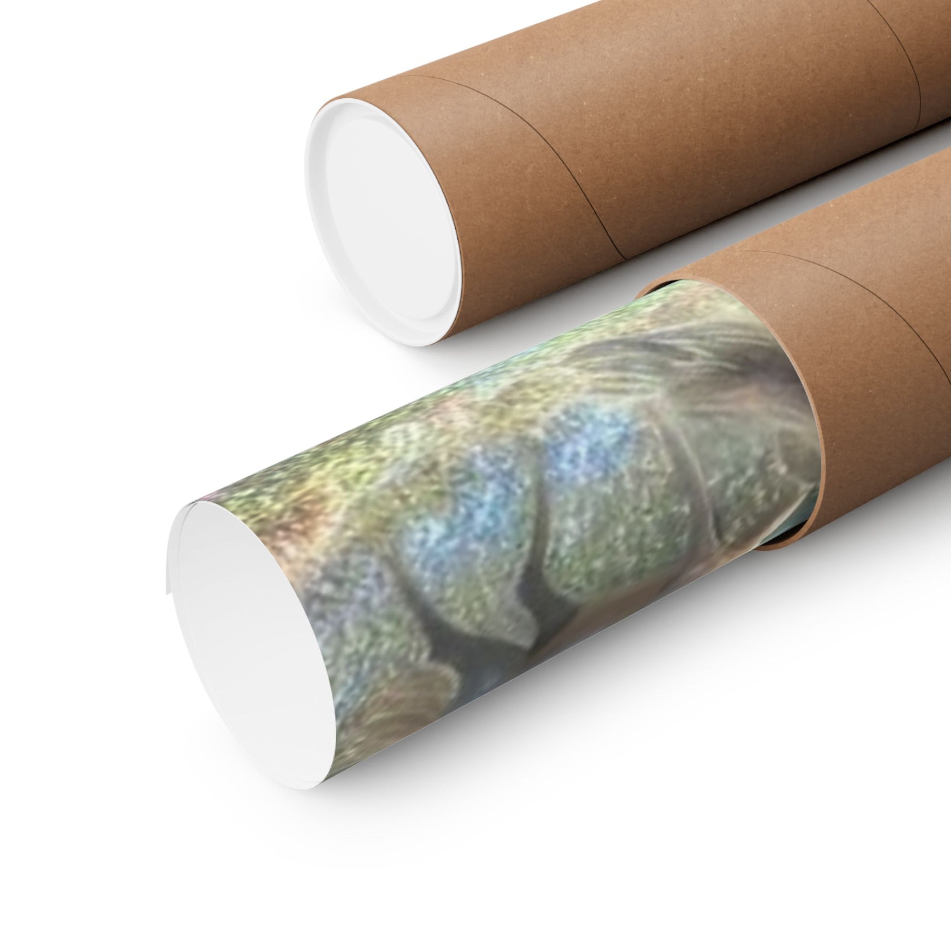 The Majestic Unicorn Poster securely rolled in a protective mailing tube for safe shipping and delivery.