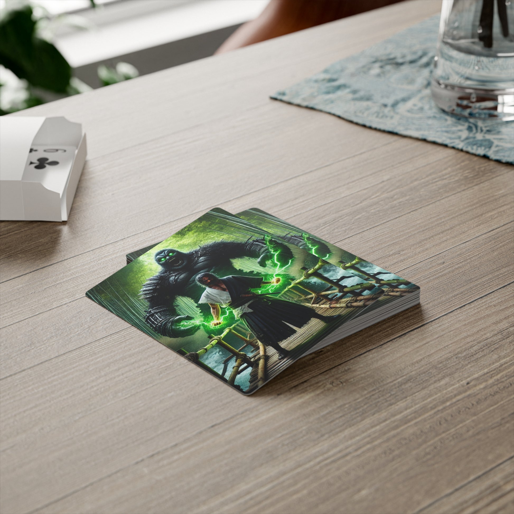 Samurai Poker Cards placed on a desk, perfect for casual play, collectors, or display in a gaming setup.