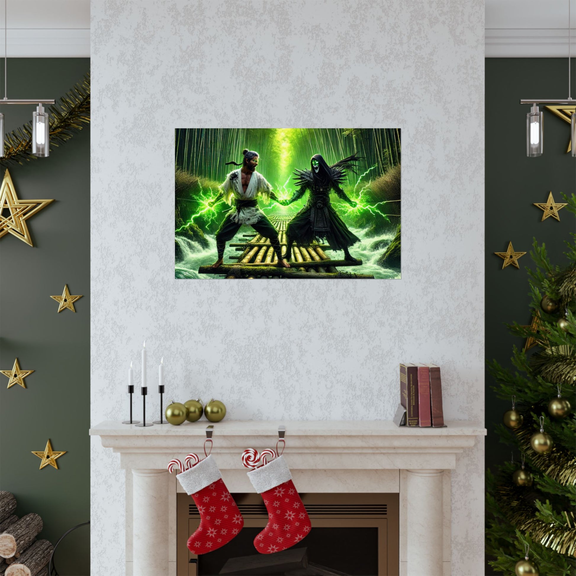 Samurai Showdown Poster positioned above a fireplace, enhancing the space with its dynamic and powerful energy.