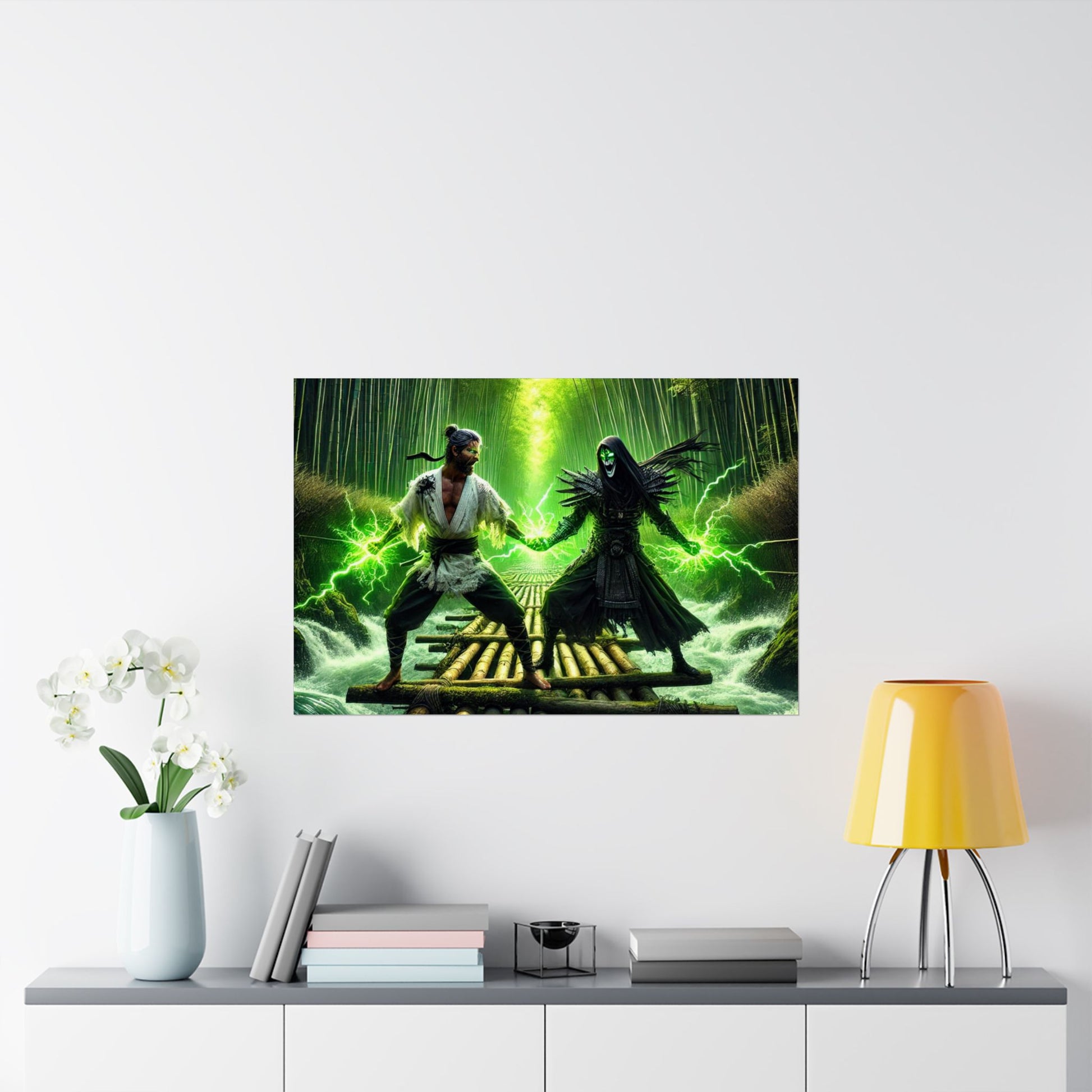 Samurai Showdown Poster above a desk, inspiring discipline and focus in a stylish office or creative workspace.