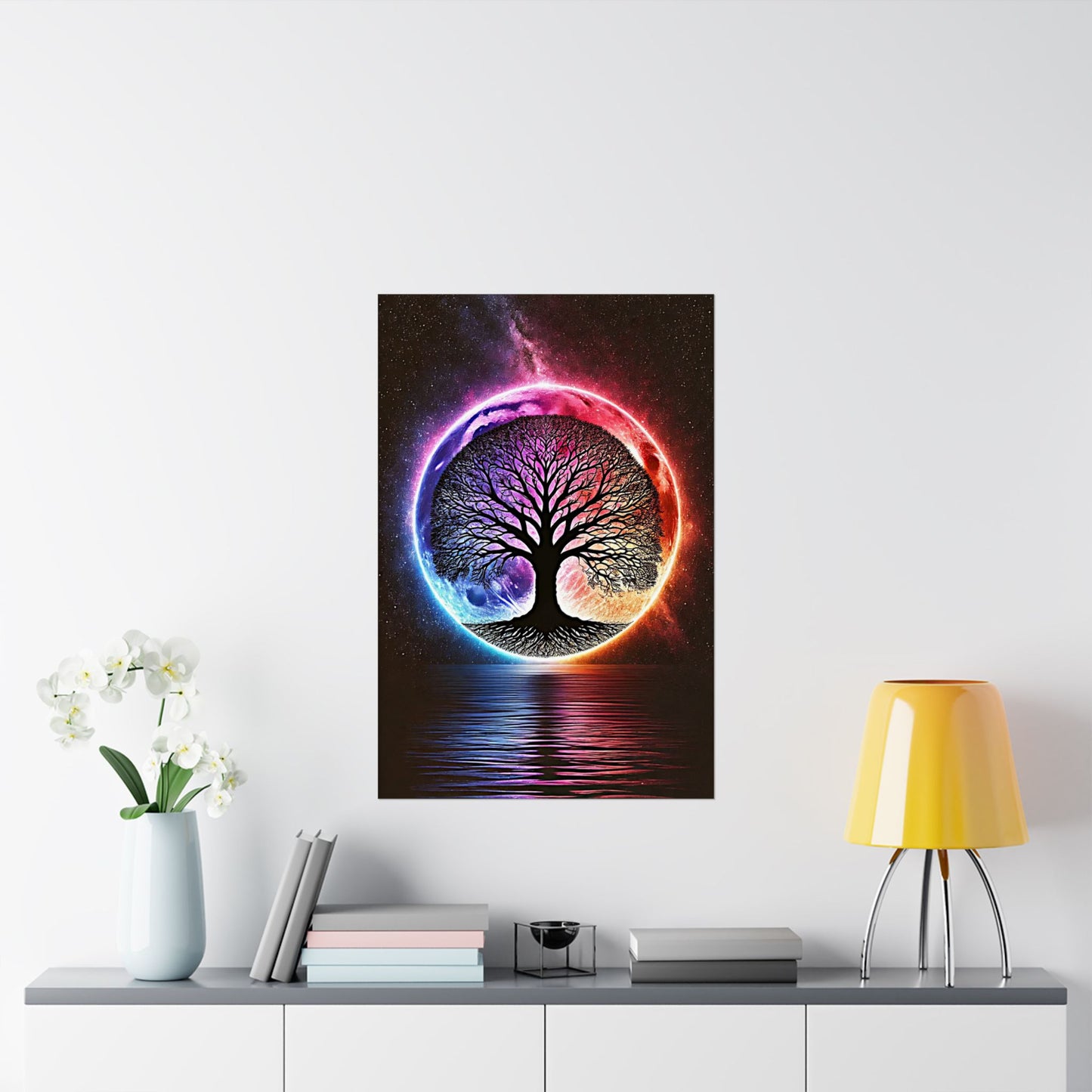 The Spiritual Sanctuary Poster above a desk, fostering a mindful and inspiring work environment.