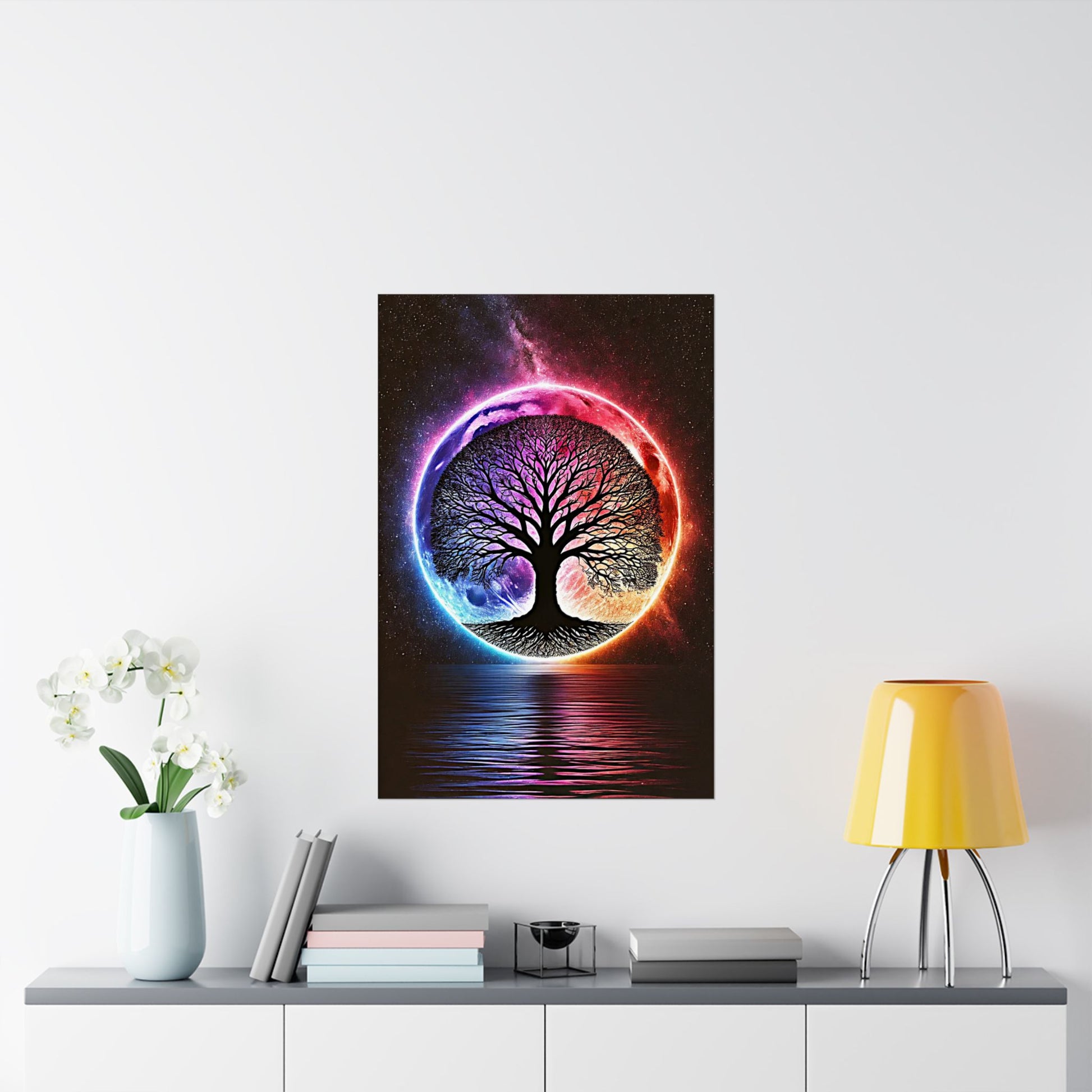 The Spiritual Sanctuary Poster above a desk, fostering a mindful and inspiring work environment.