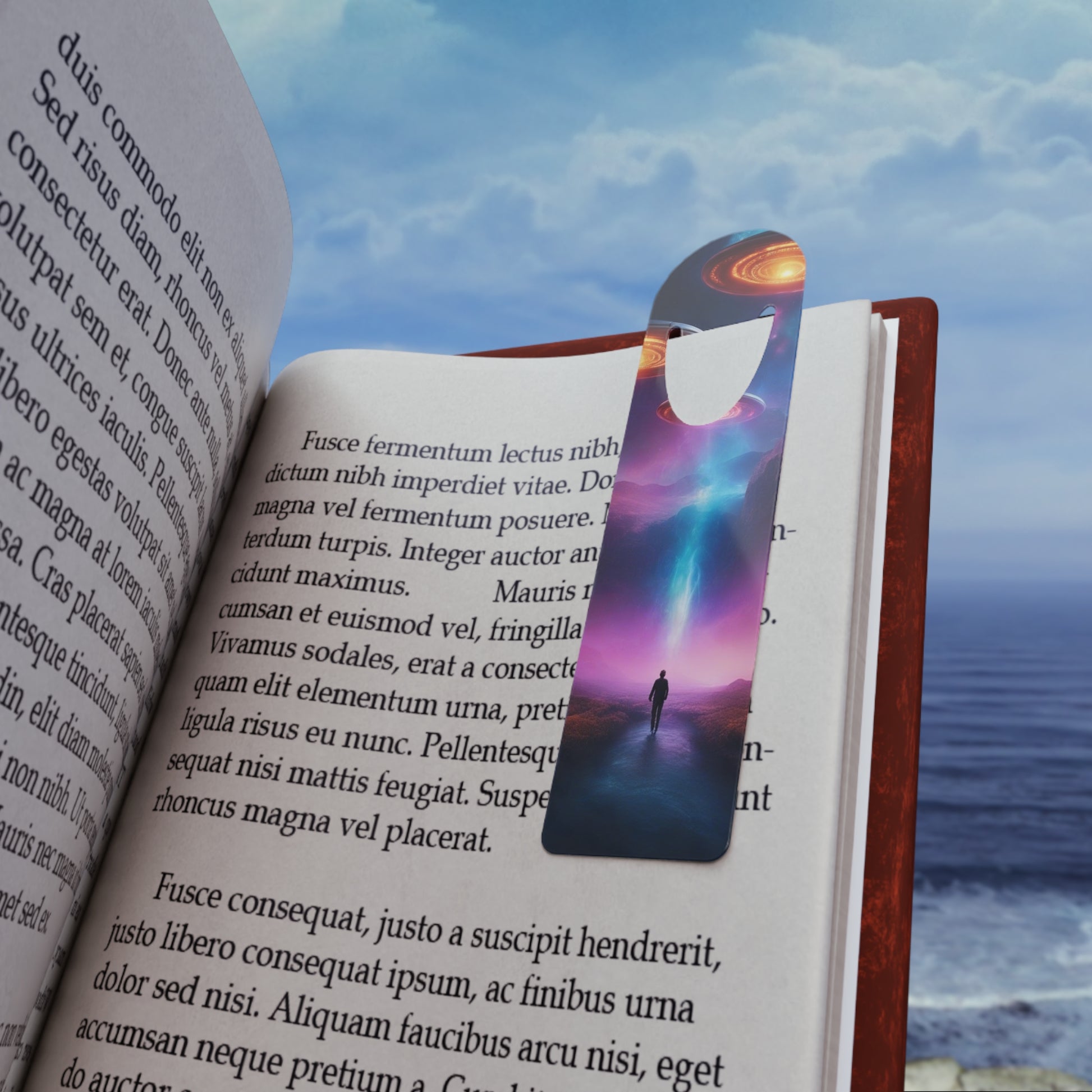 The Chronicles Bookmark placed on an open book page, marking your spot with elegant fantasy art.